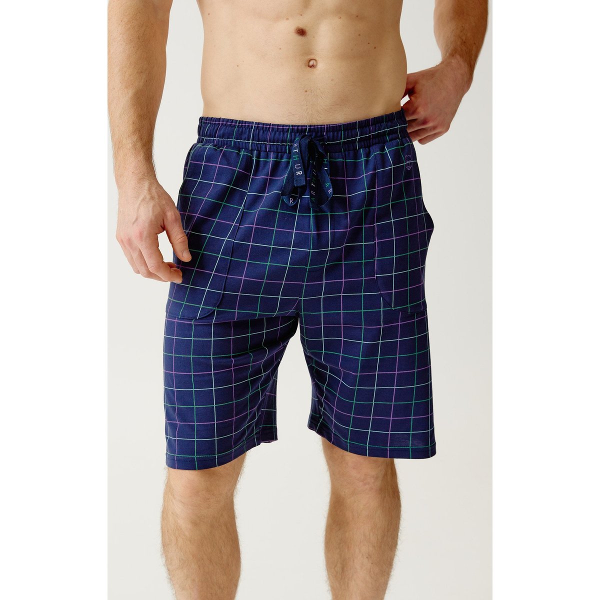 Short en jersey de coton léger à carreaux Carol marine, ARTHUR