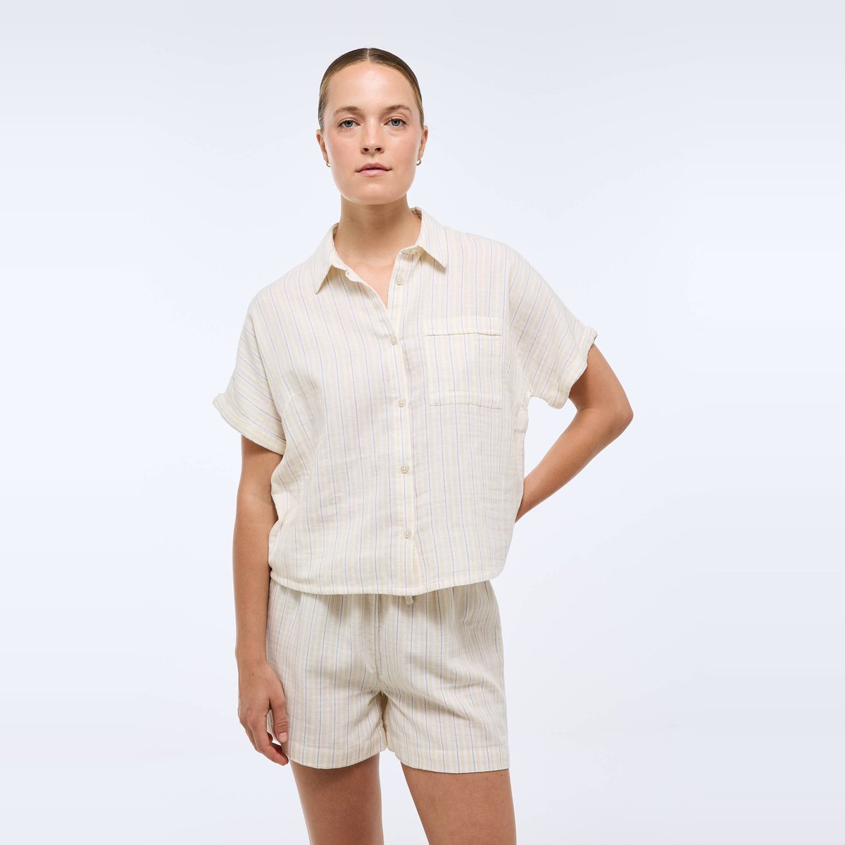 Pyjashort rayé en coton beurre, MONOPRIX