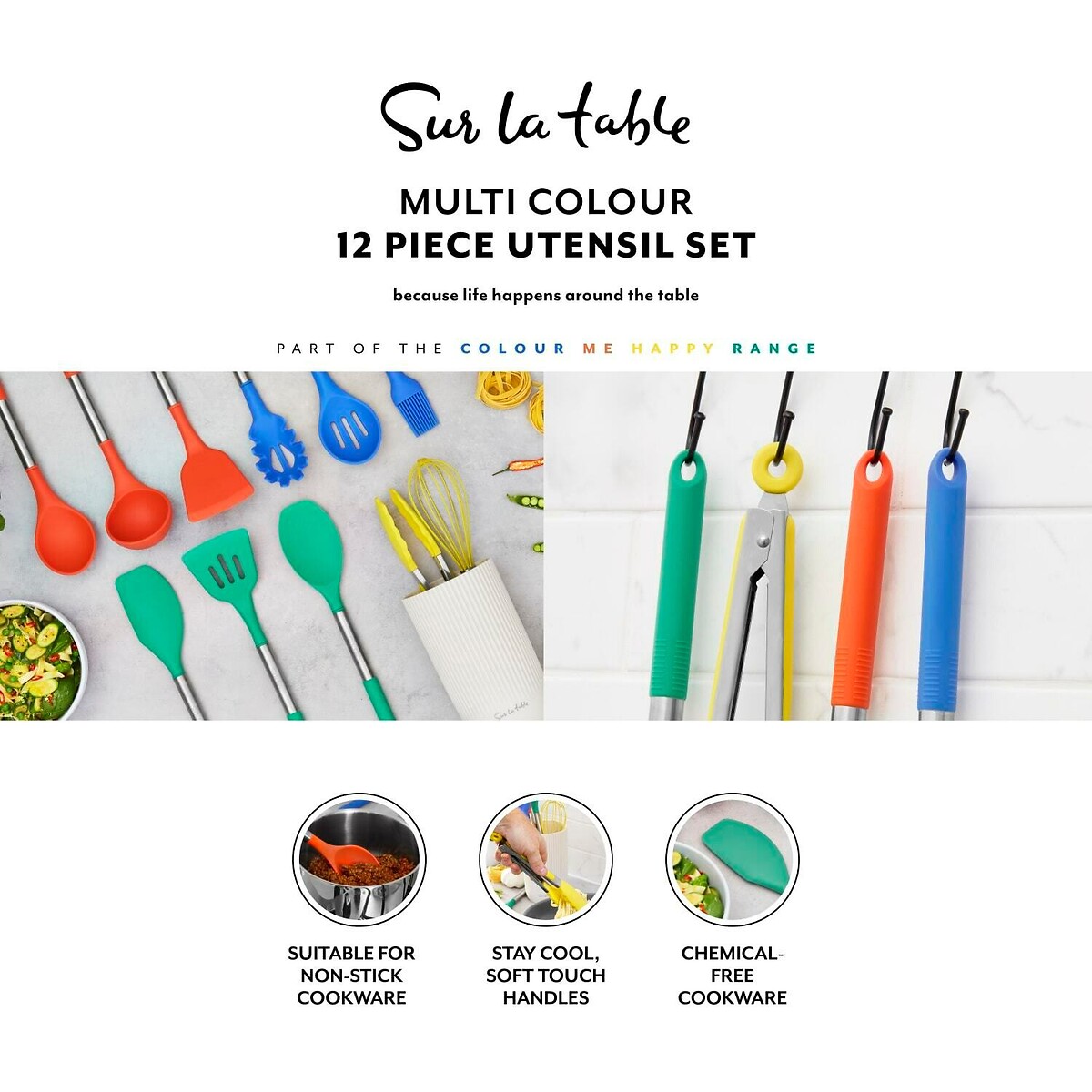 Colour Me Happy 12-Piece Assorted Utensil Set multi-coloured, SUR LA TABLE
