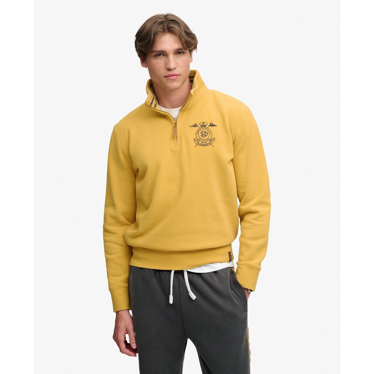 Sweat Gothic Varsity Half Zip Coupe Décontractée marron ocre denim co, SUPERDRY