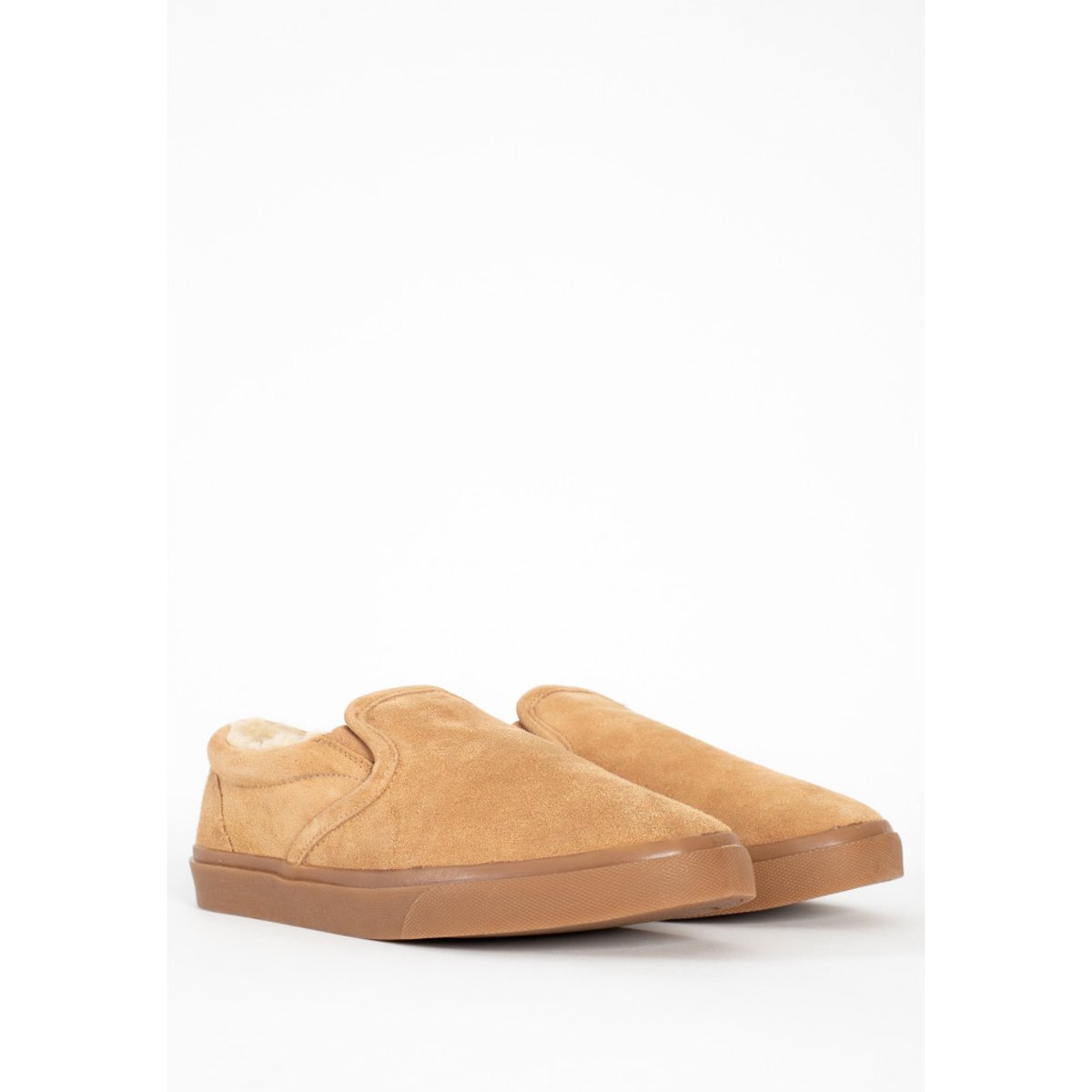 Chaussons en daim fourrés en laine ALDEN marron clair, MINNETONKA