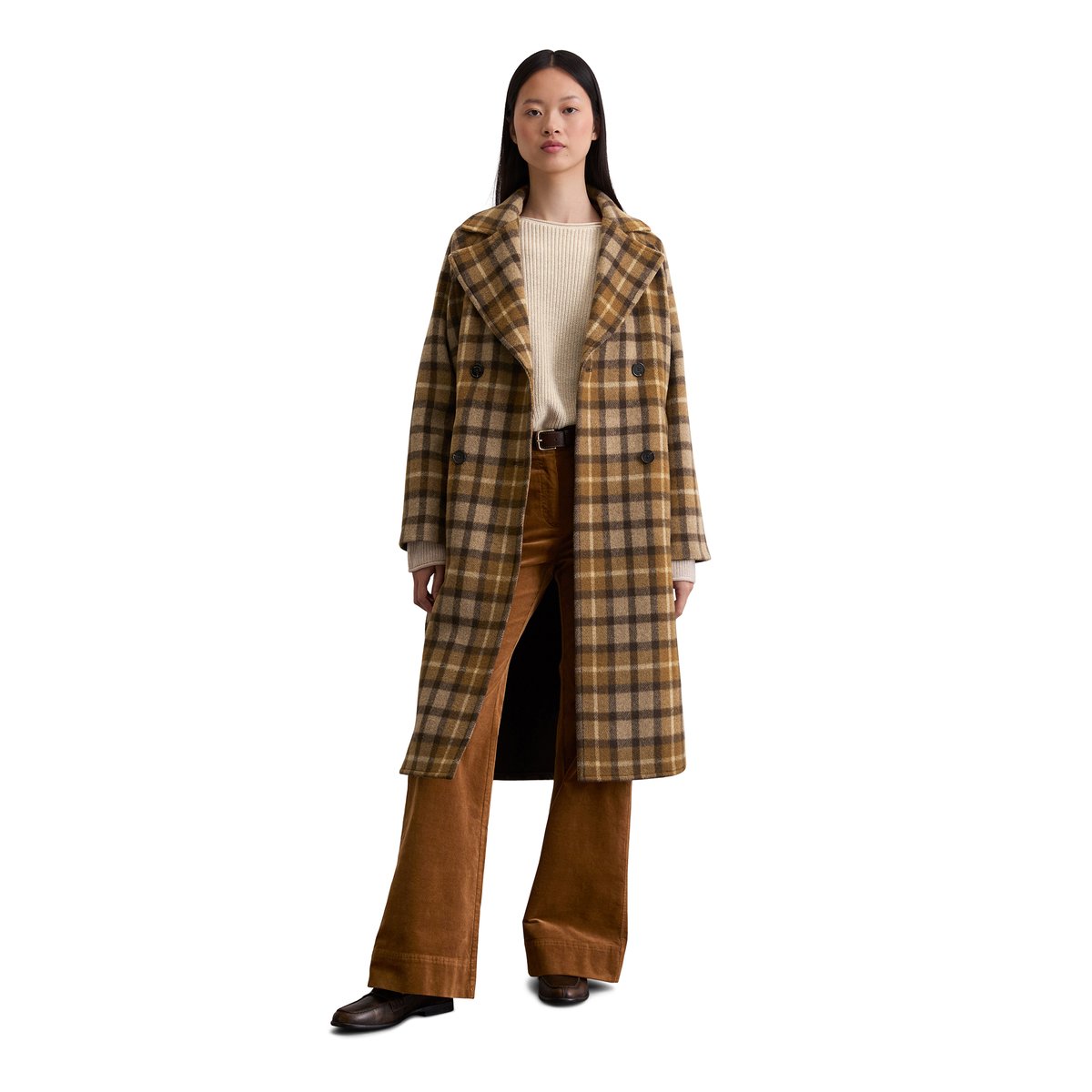 Manteau à carreaux relaxed en mélange de laine italienne beige, MARC O'POLO