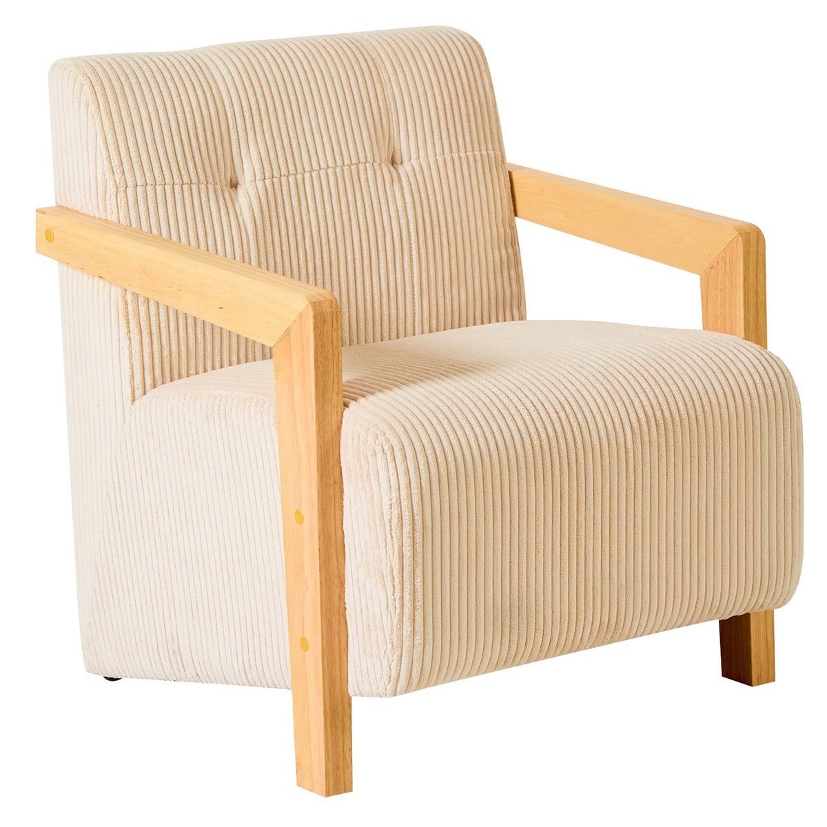 Fauteuil de salon en bois massif et velours côtelé, LERWICK beige, NORDLYS