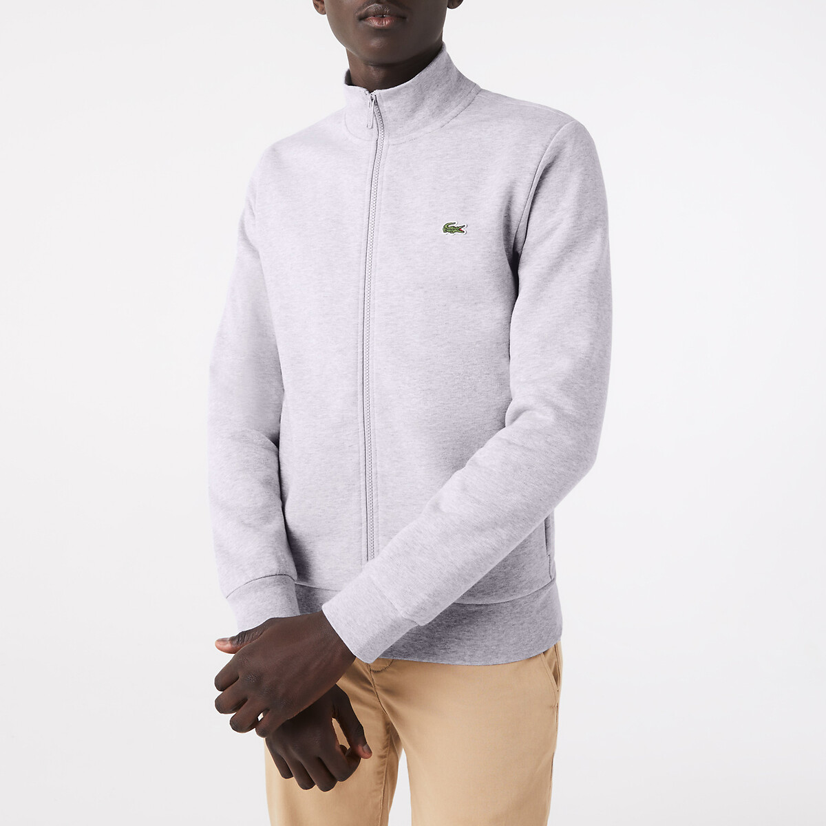 Sweatshirt zippé molleton col montant gris-cca, LACOSTE