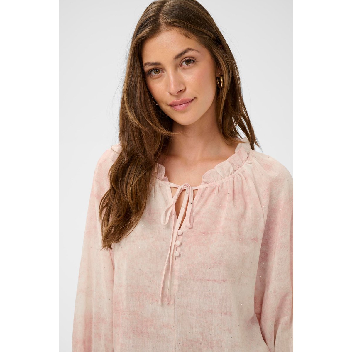 Blouse à manches longues orange peach blush tie dye print, CREAM