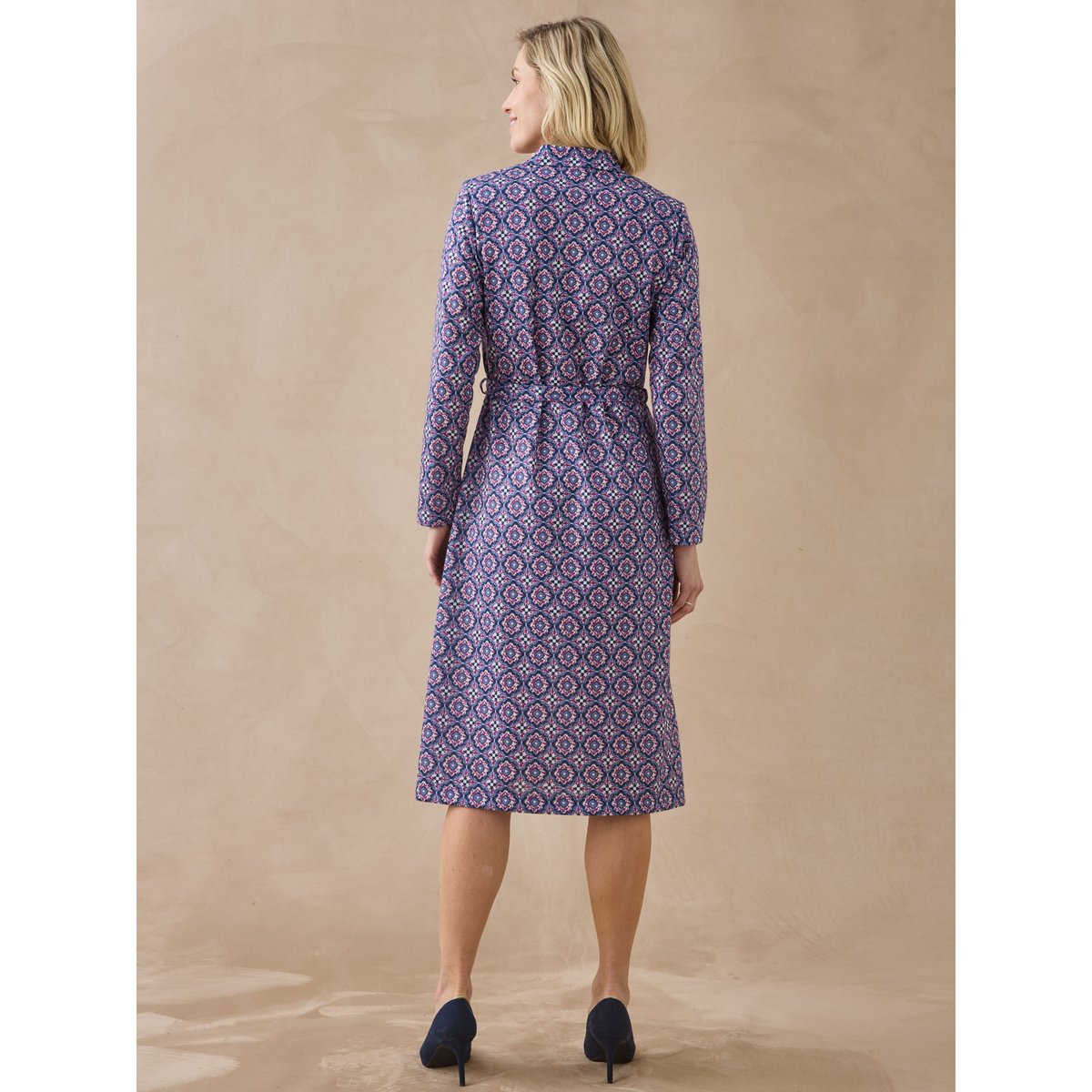 Robe classique col tailleur imprimé bleu/rose, DAXON