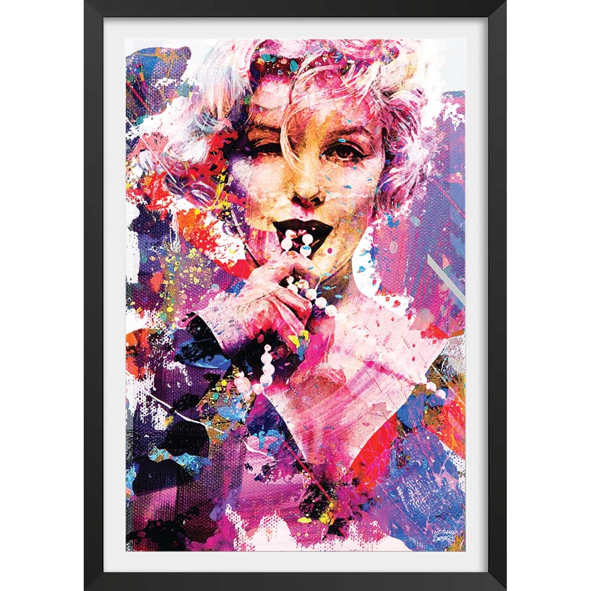 Affiche illustration graffiti marilyn affiche + cadre en bois - noir, HEXOA