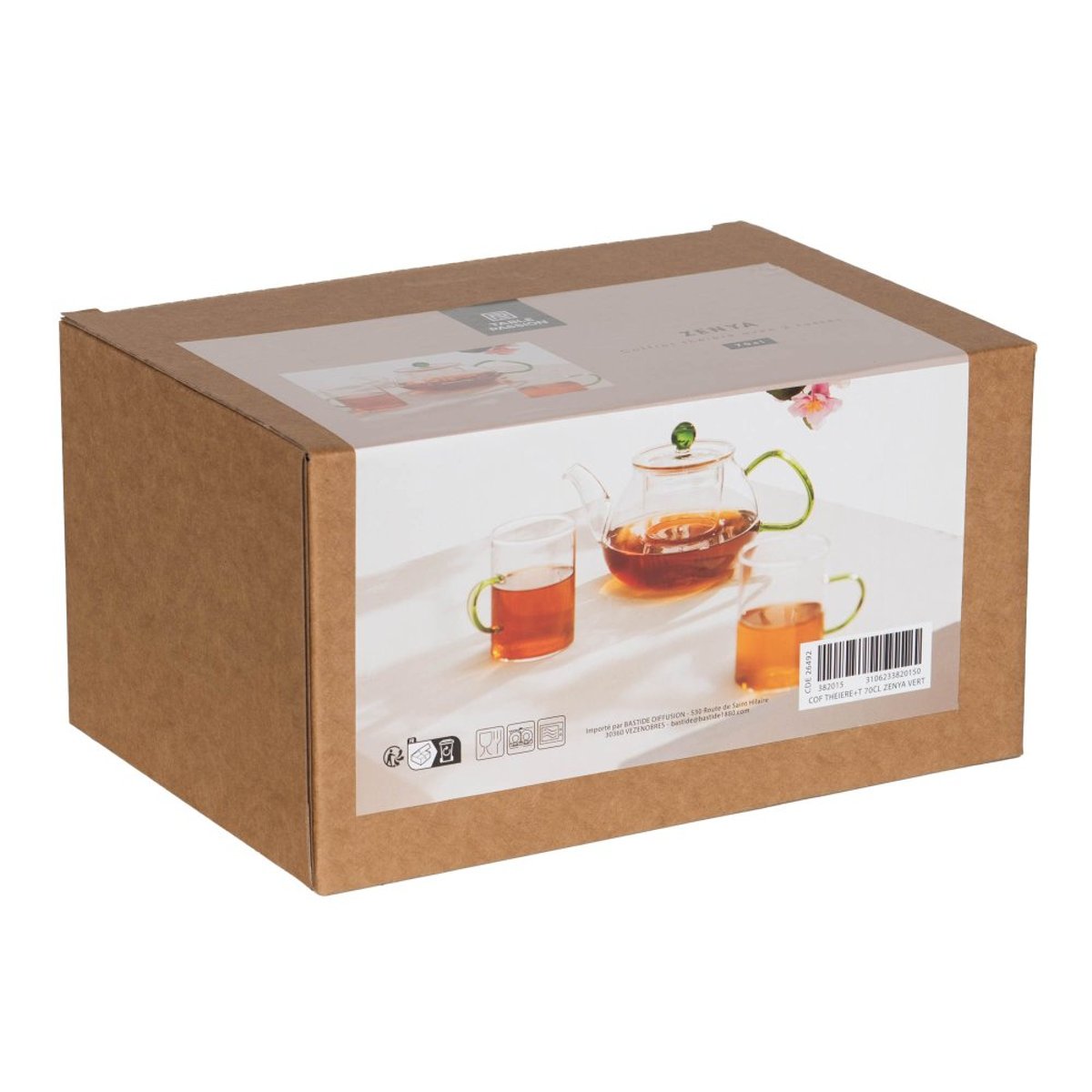 Coffret théière avec 2 tasses vert 70 cl-ZENYA transparent / cristal, TABLE PASSION