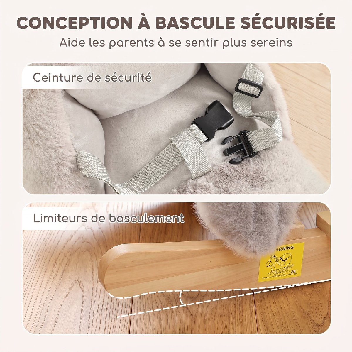 Cheval à bascule pour enfants Peluche gris et blanc, AIYAPLAY