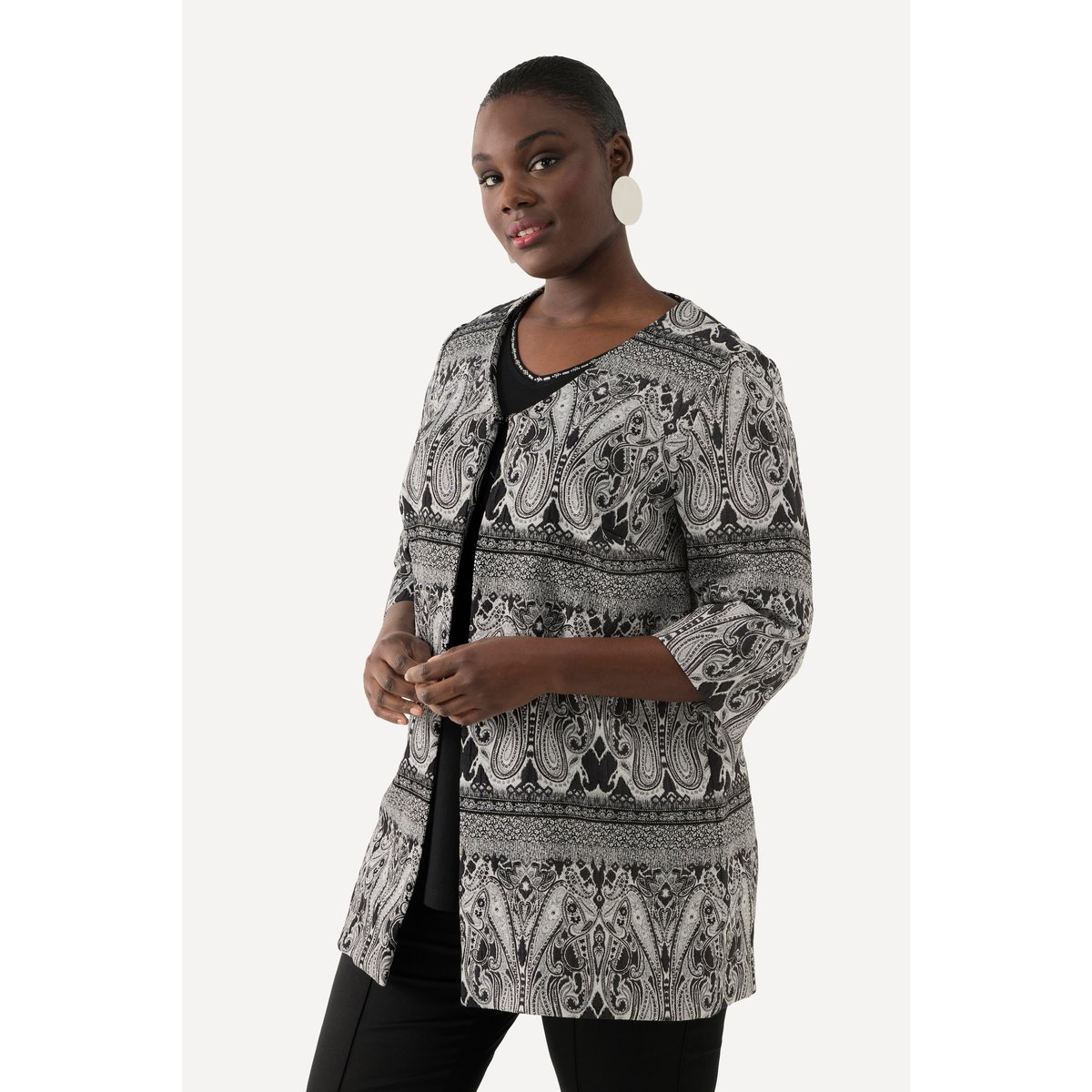 Veste motif cachemire à encolure en V et noir, ULLA POPKEN