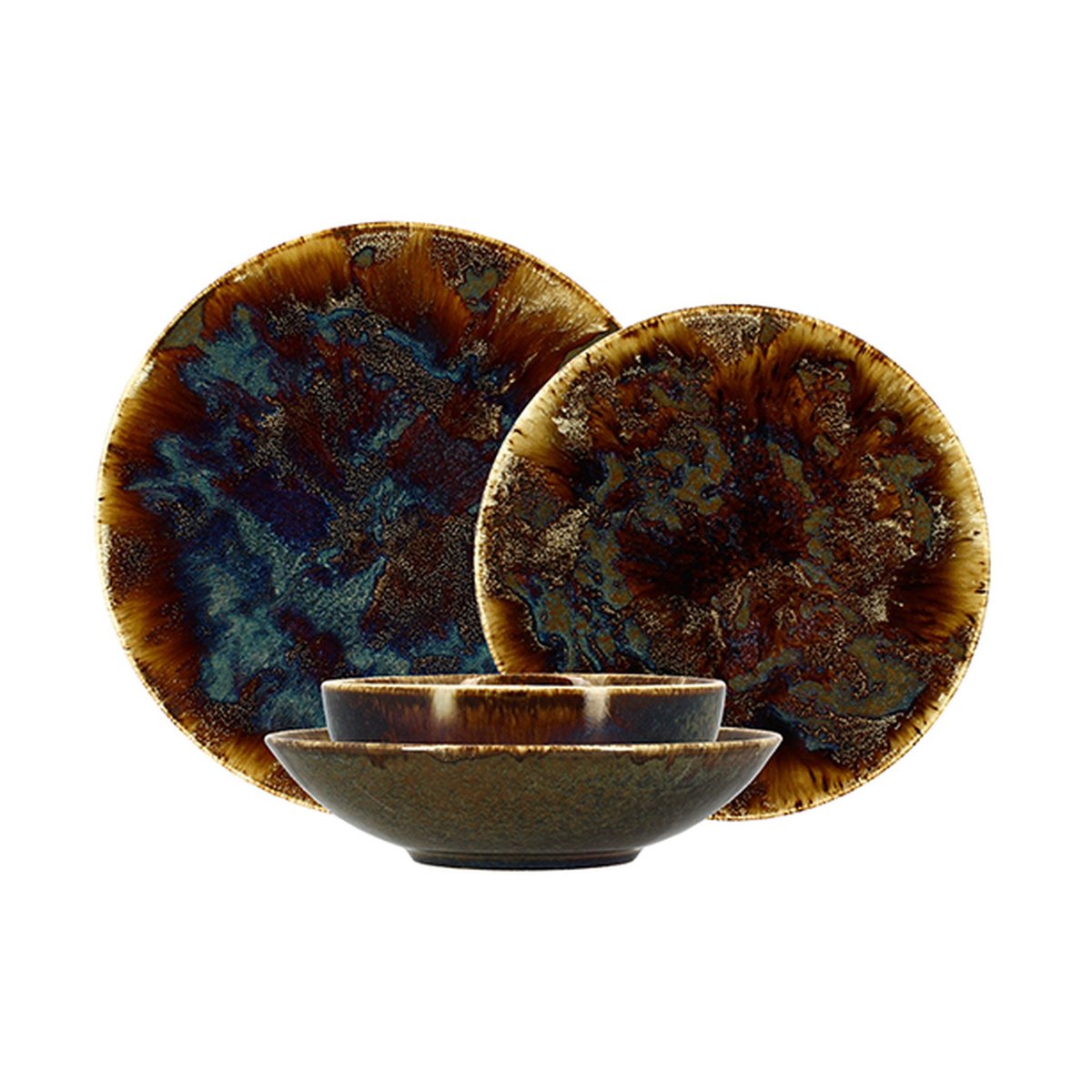 Service de table 48 pièces en porcelaine, VOLCANO marron, NOVASTYL