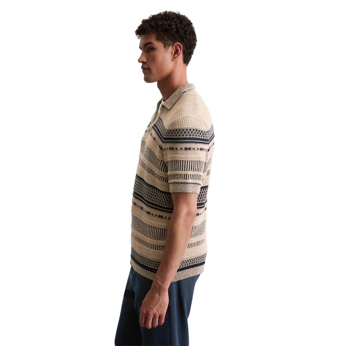 Pull à manches courtes regular avec mélange de structures beige, MARC O'POLO