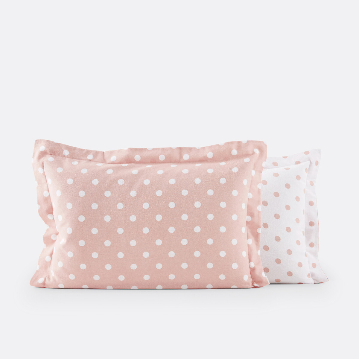 Kussensloop in flanel met stippenprint, Clarisse nude/wit, LA REDOUTE INTERIEURS