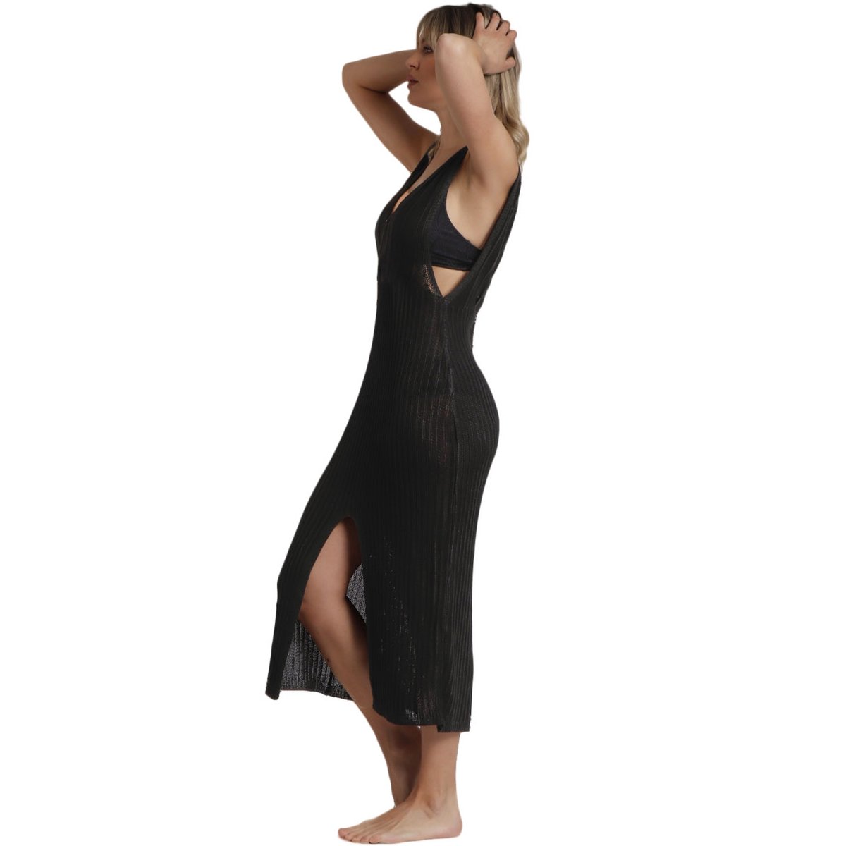 Robe longue de plage fendue Cool noir, ADMAS