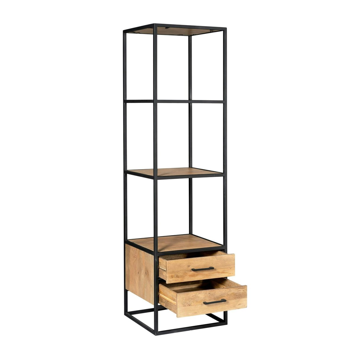 Colonne salon en bois clair 3 plateaux 2 tiroirs RIVANO bois naturel, PIER IMPORT