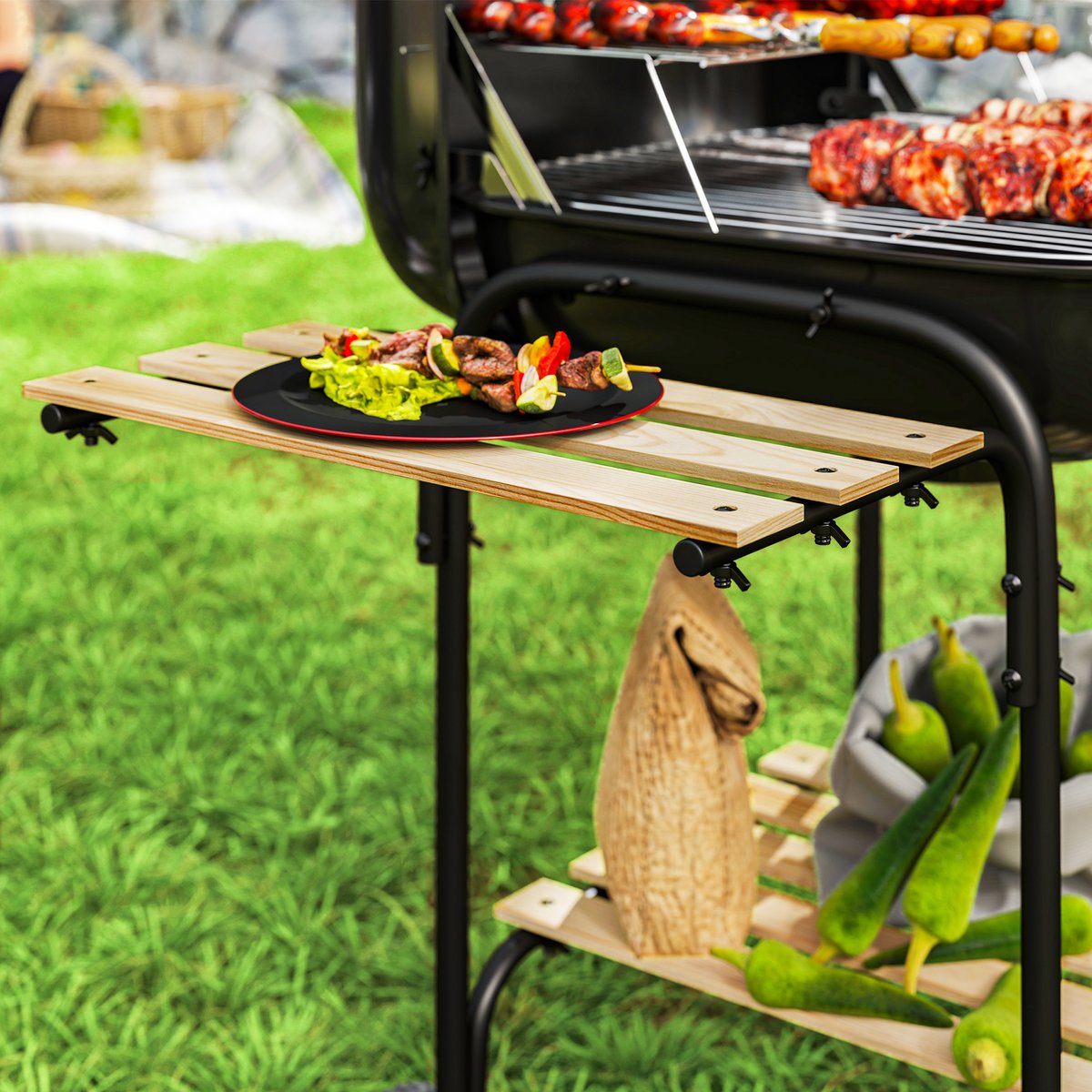 Barbecue au charbon de bois Acier Noir noir, OUTSUNNY