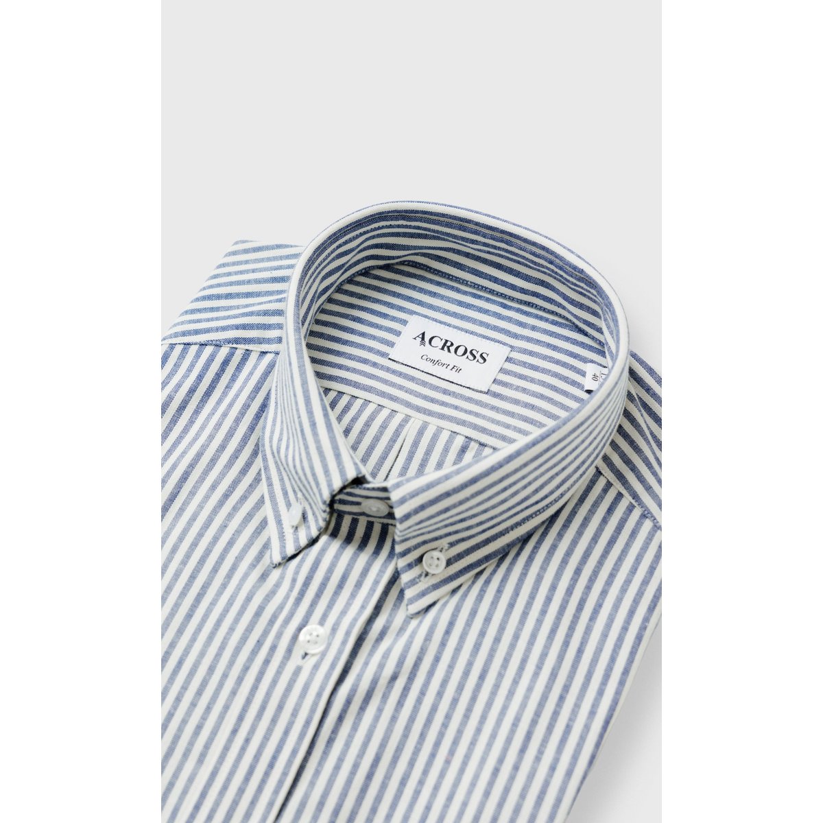 Chemise Confort fit manches courtes rayures vintage bleu marine, ACROSS