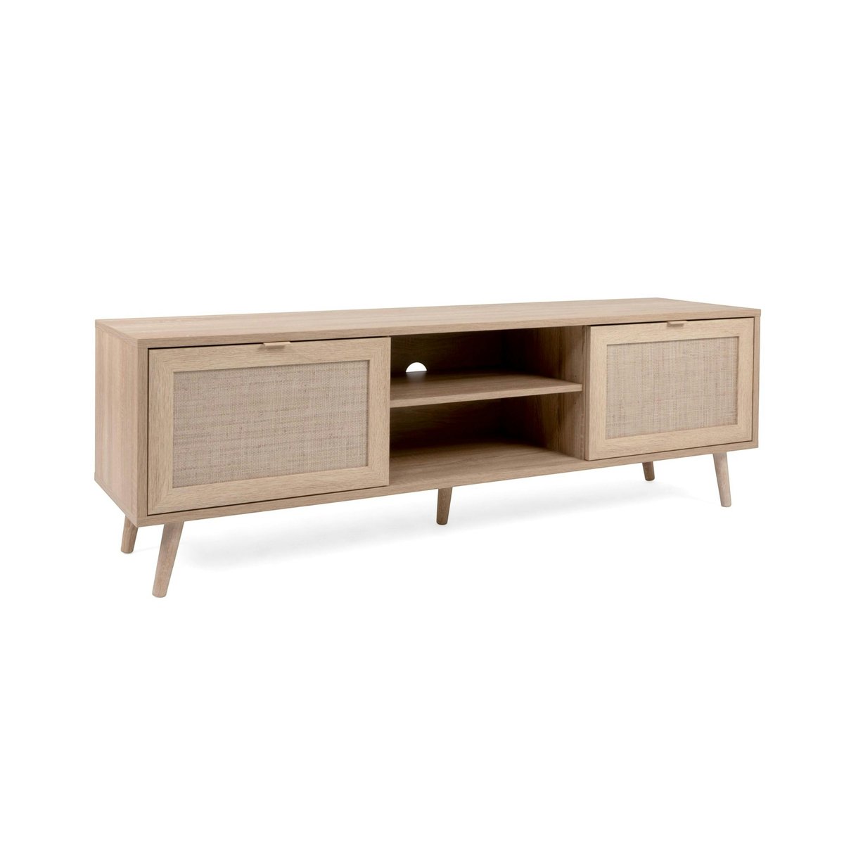 Meuble TV bohème 2 portes 1 niche centrale SONA bois naturel, PIER IMPORT