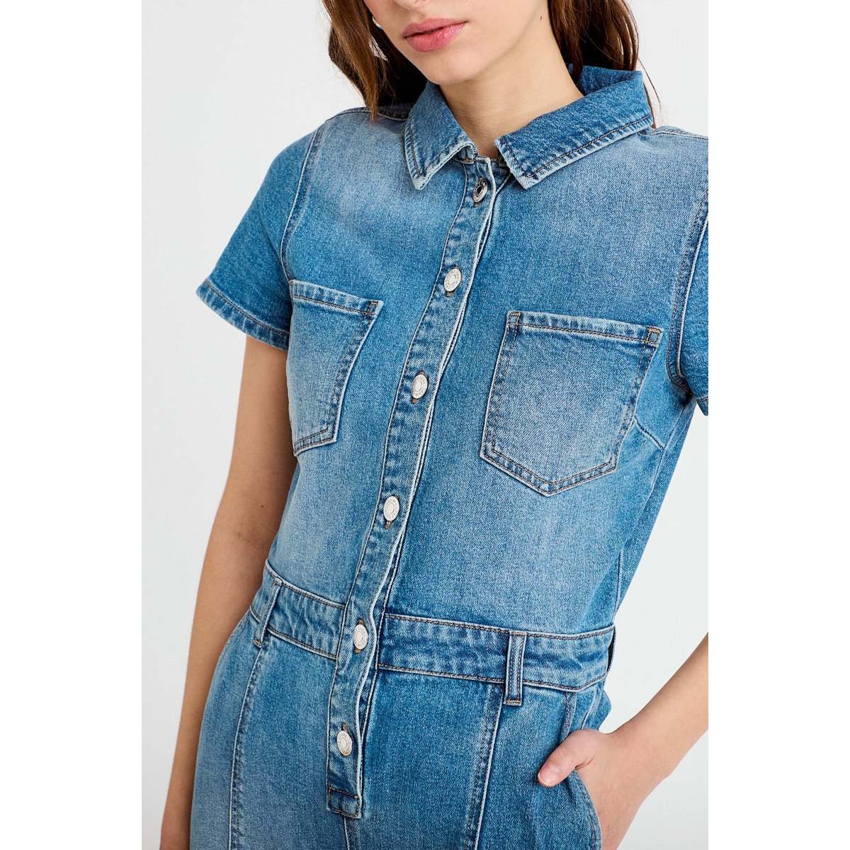 Combinaison manches courtes denim double stone, CACHE CACHE