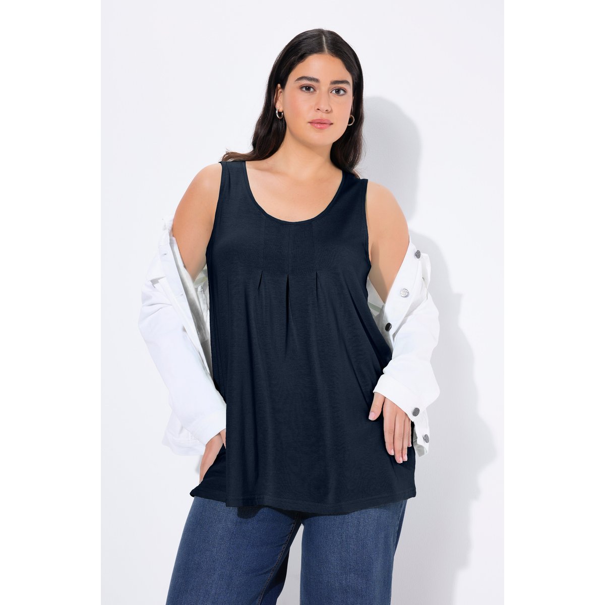 Top, plis fantaisie, ligne A, sans manches marine, ULLA POPKEN