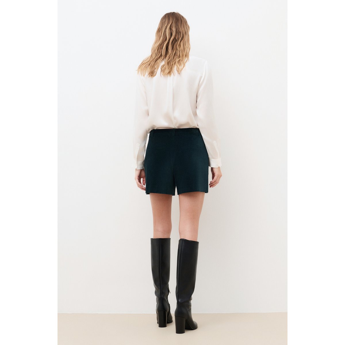 Short droit en velours SCINDY vert canard, CAROLL