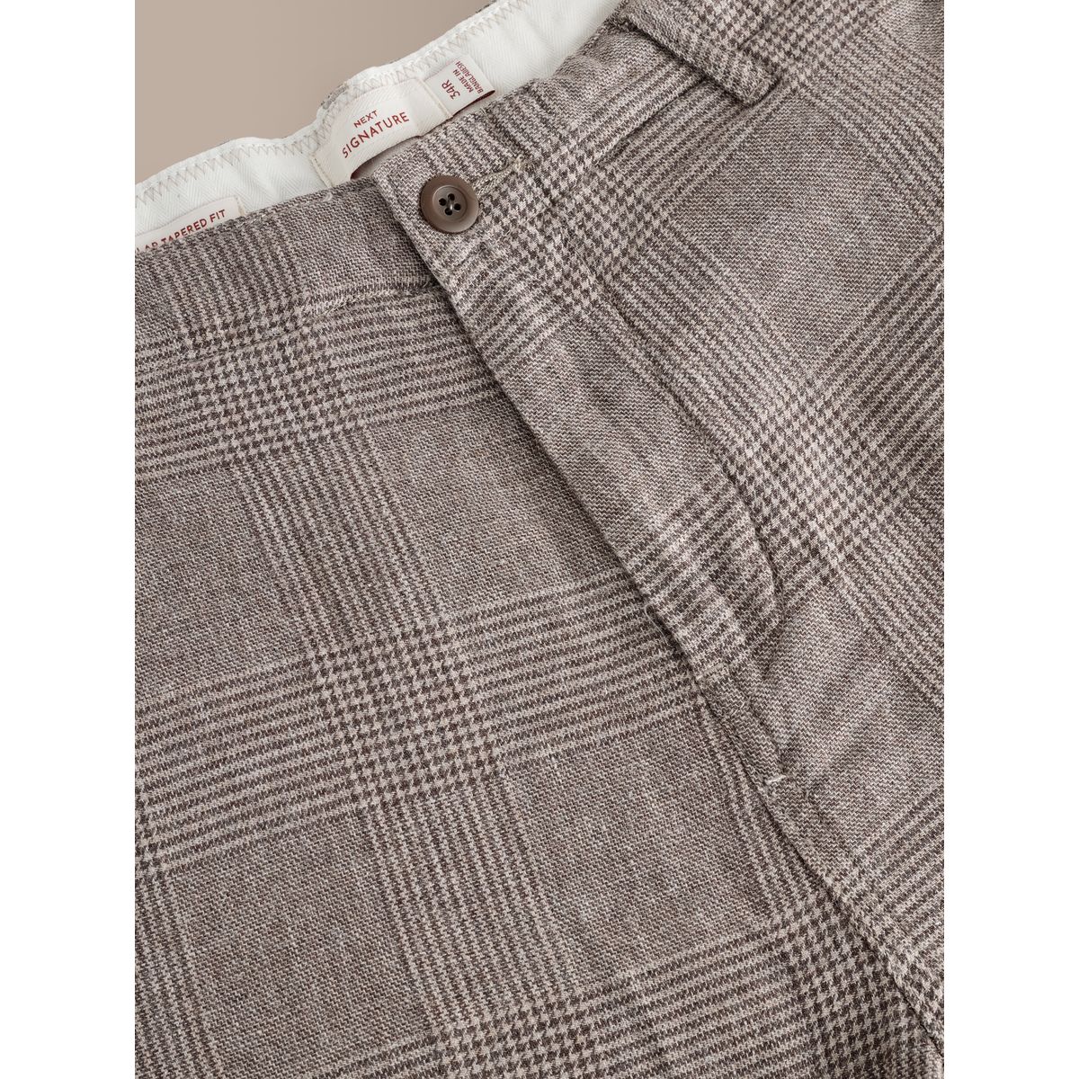 Pantalon en lin majoritaire signature carreaux neutres, NEXT