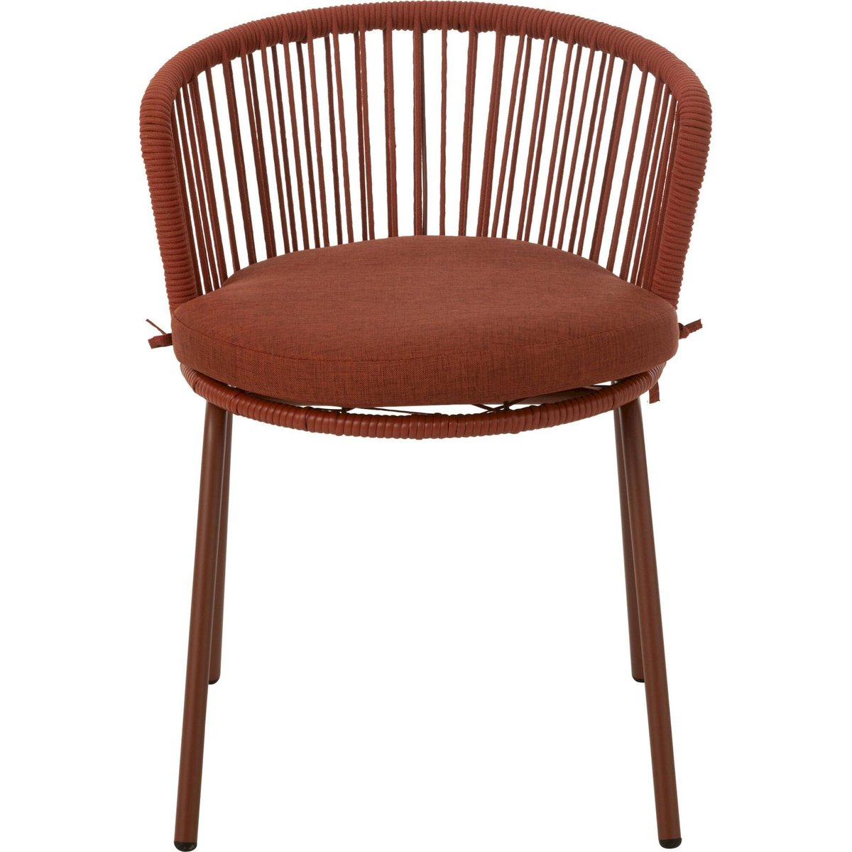 Chaise dossier enveloppant en corde et acier rouge, RECOLLECTION