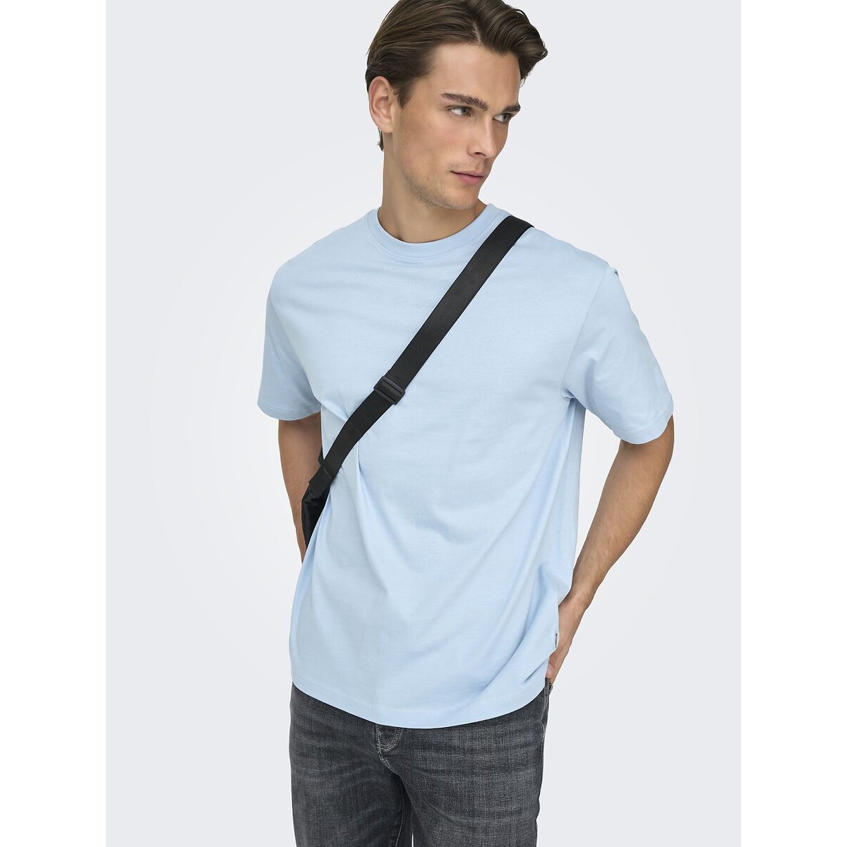 T-shirt ampia girocollo blu chiaro, ONLY & SONS