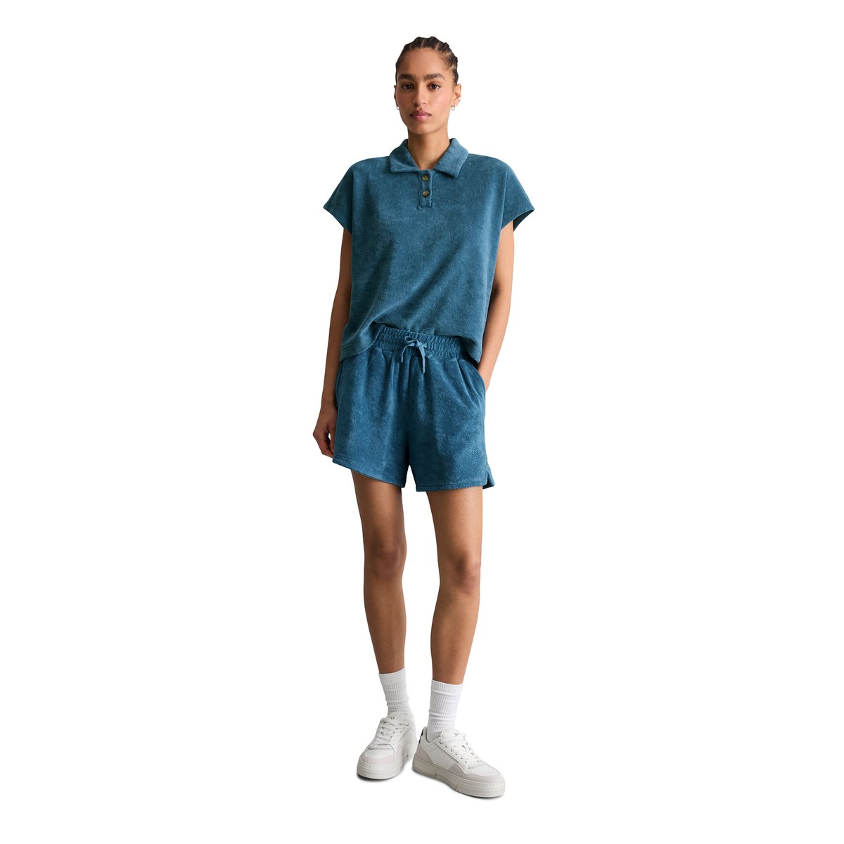 Polo en éponge DfC relaxed en coton organique bleu moyen, MARC O’POLO DENIM