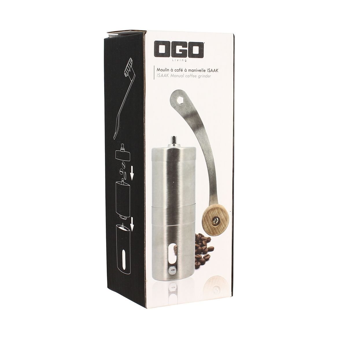 Moulin à café à manivelle en acier inoxydable inox, OGO LIVING