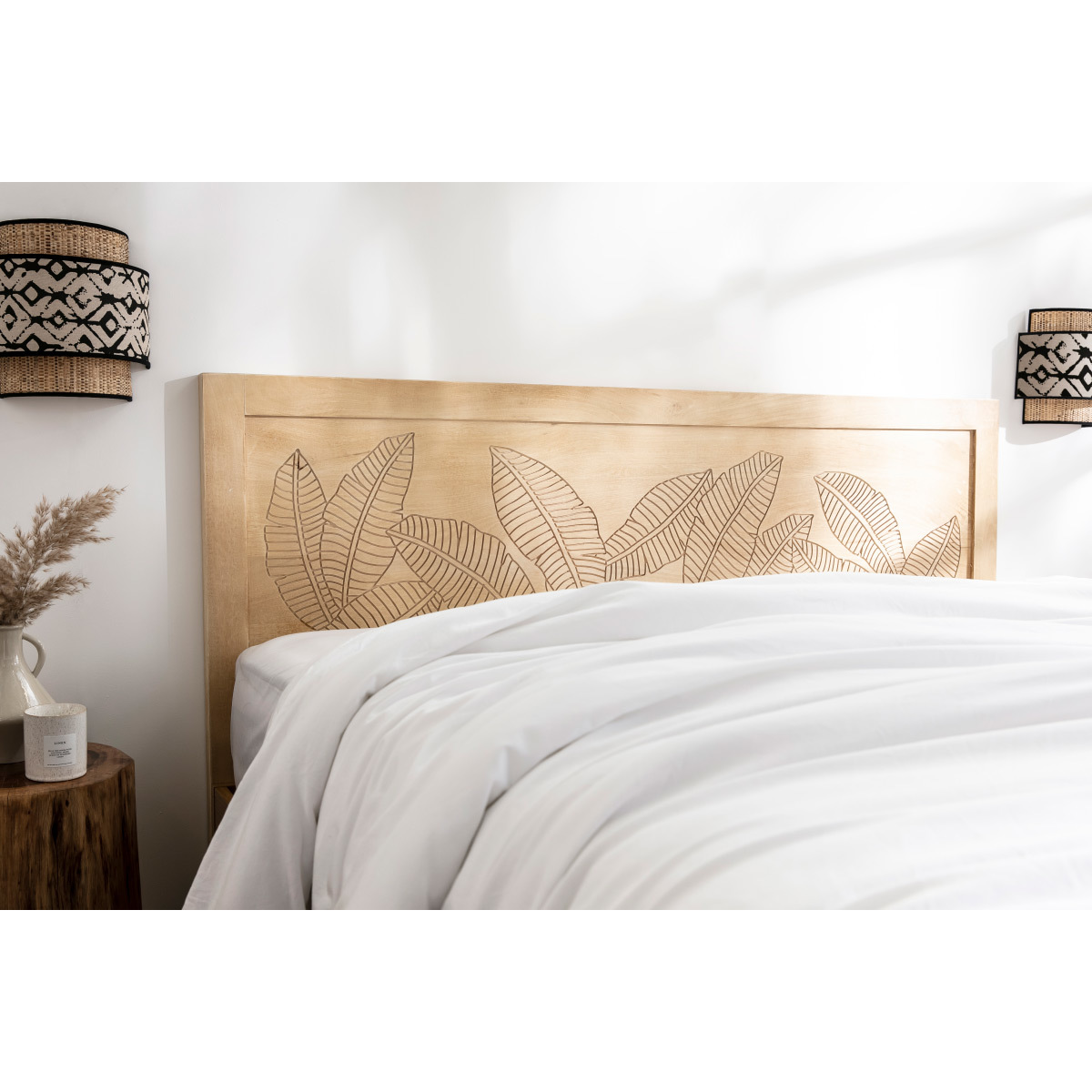 Tête de lit en bois manguier massif gravé L165 cm VIBES bois brut, MILIBOO