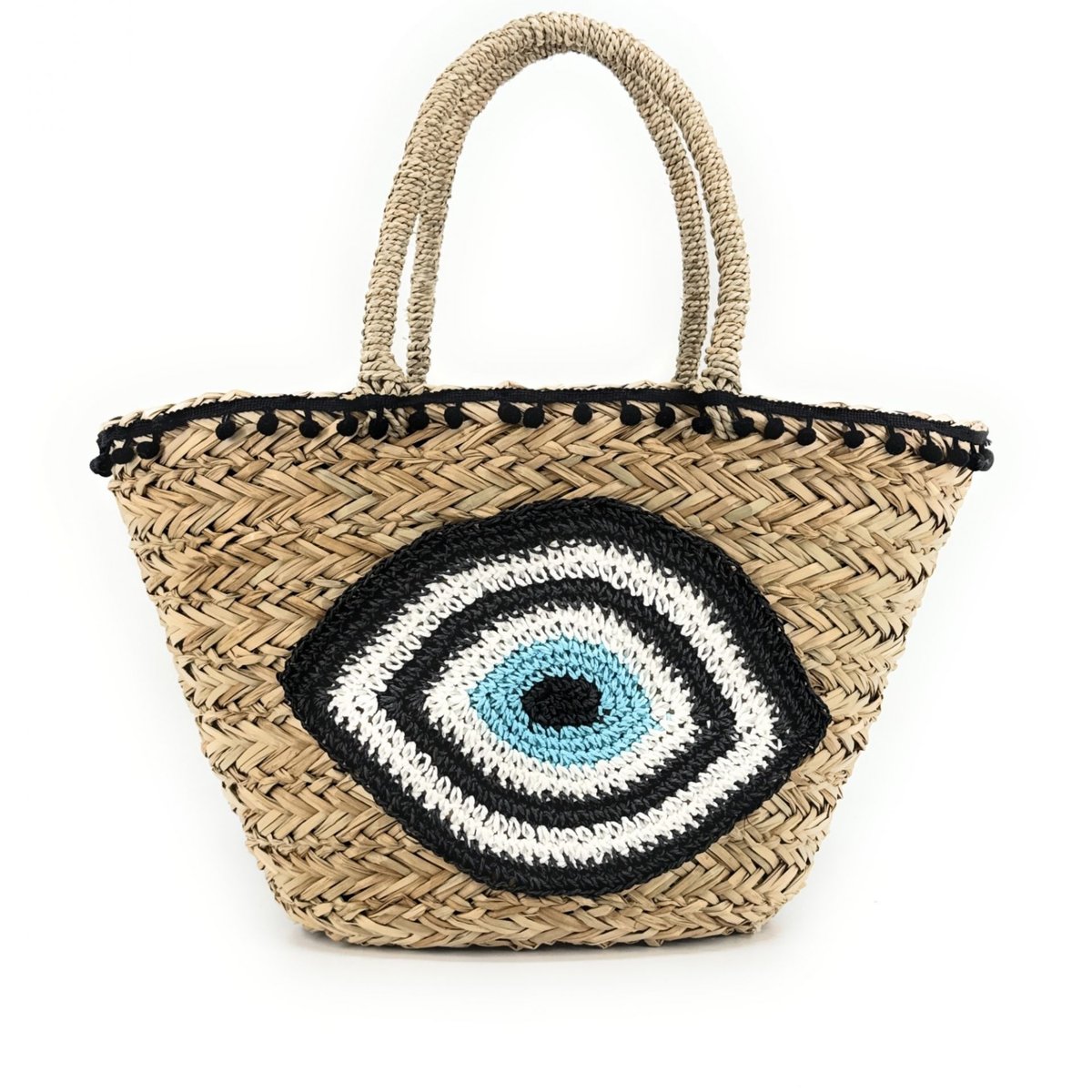 Panier en paille et broderies MATI noir, OH MY BAG