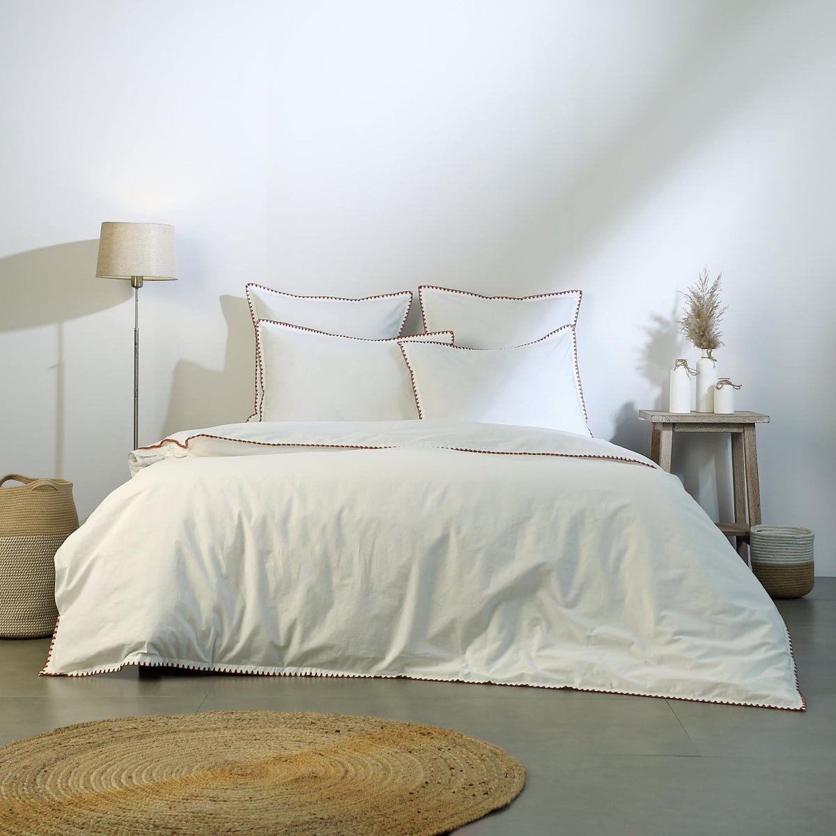 Taie d'oreiller (x2) percale de coton ZOÉ blanc / rouge, FEBRONIE