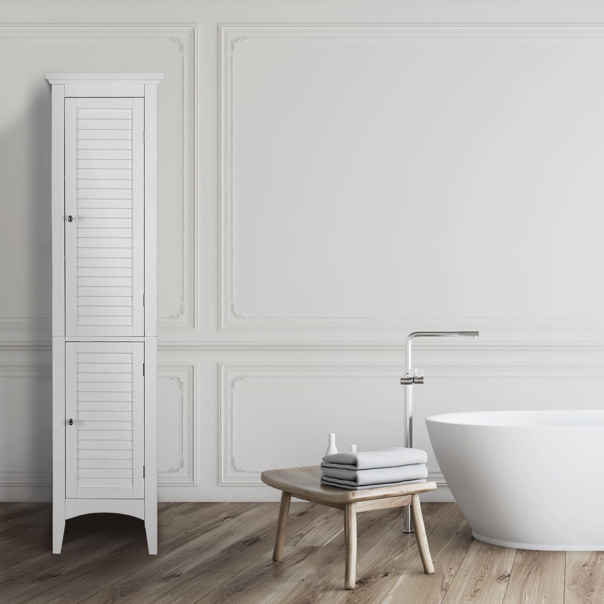 Colonne Salle de Bain avec Portes & Étagères, GLANCY blanc, TEAMSON HOME