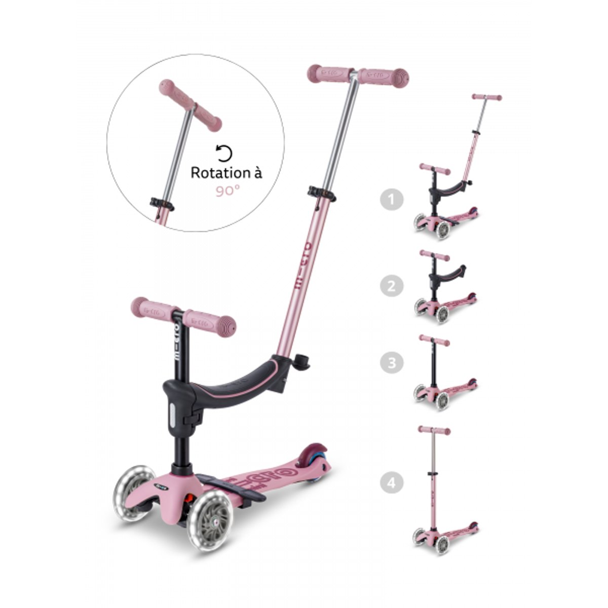 Micro Mini2Grow 2.0 LED -  Poudré rose, MICRO MOBILITY