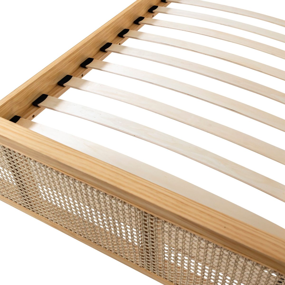 Lit en pin massif avec cannage - ANNA bois naturel, TERRE DE NUIT