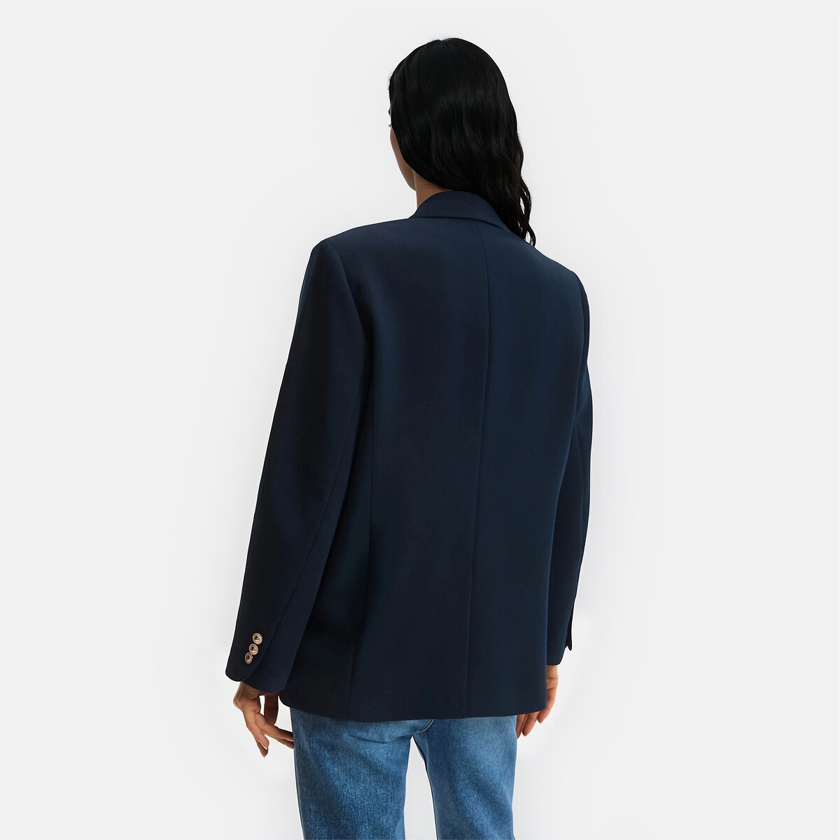 Blazer long croisé coupe droite  bleu marine, LA REDOUTE COLLECTIONS