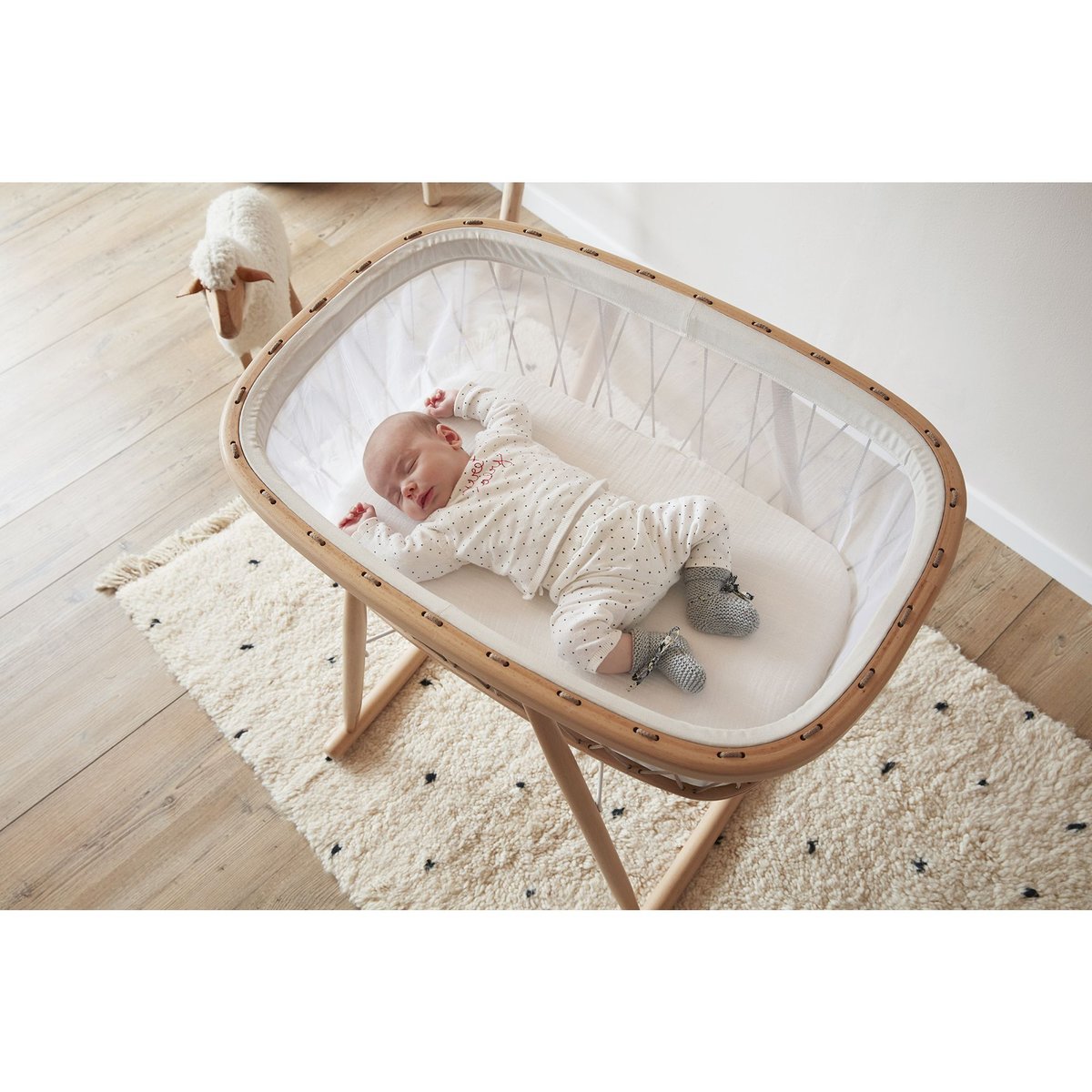 Pack berceau Kumi et matelas + alèse et drap housse blanc couleur unique, CHARLIE CRANE
