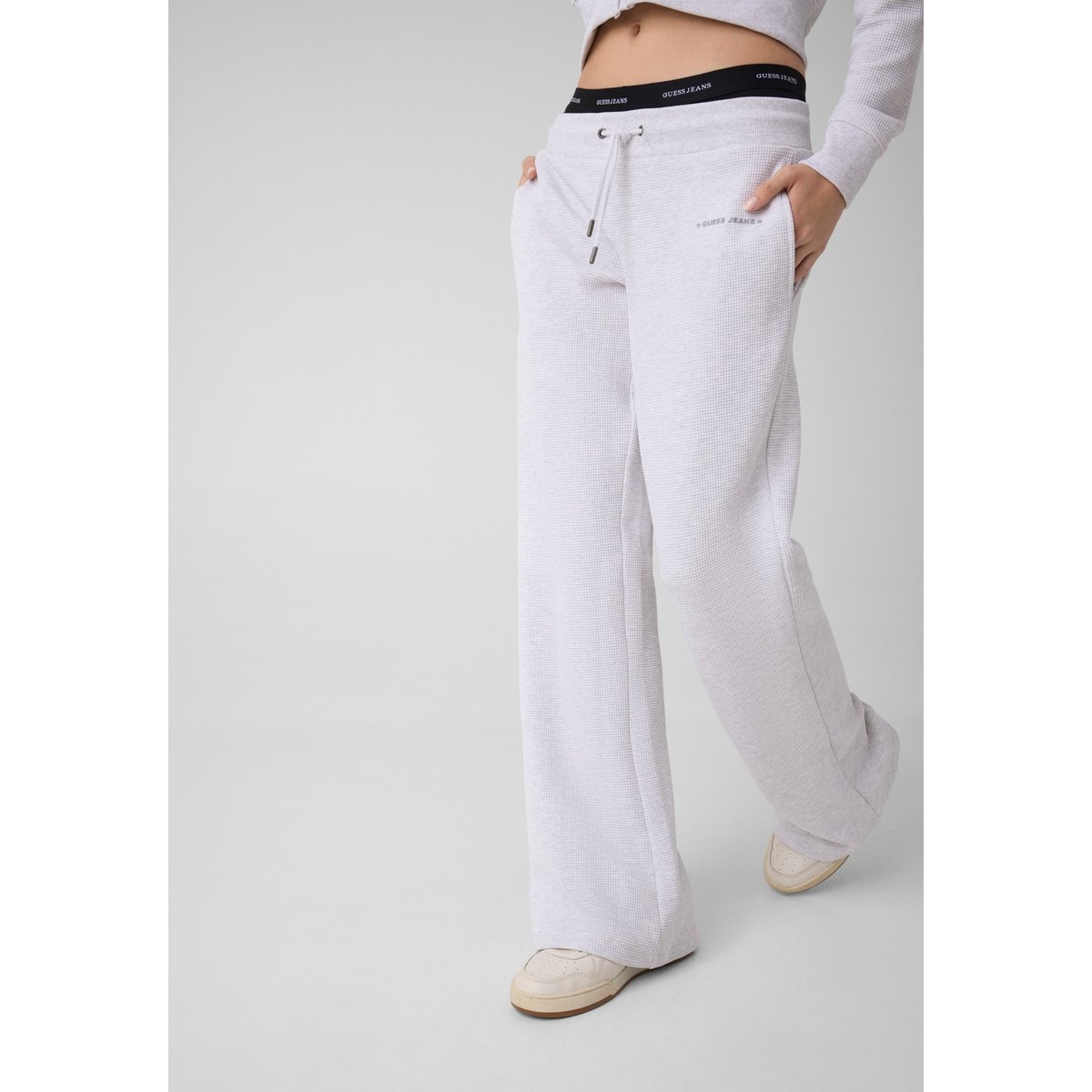 Joggers En Coton Gaufré gris clair, GUESS