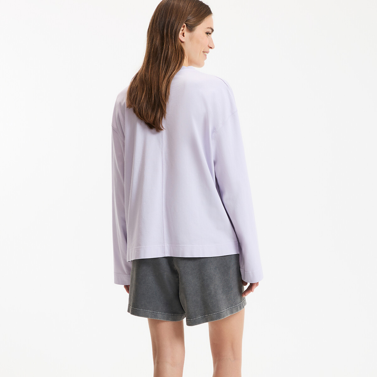 Oversized Crew Neck Long Sleeve T-Shirt mauve purple, LA REDOUTE COLLECTIONS