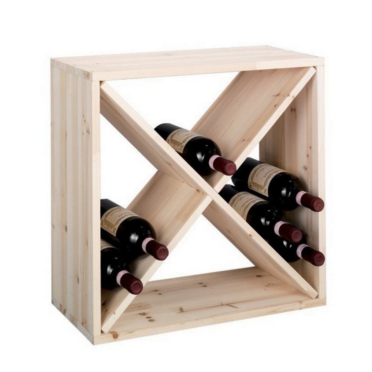 Casier à bouteilles de vin cube bois pin bois clair, ZELLER PRESENT
