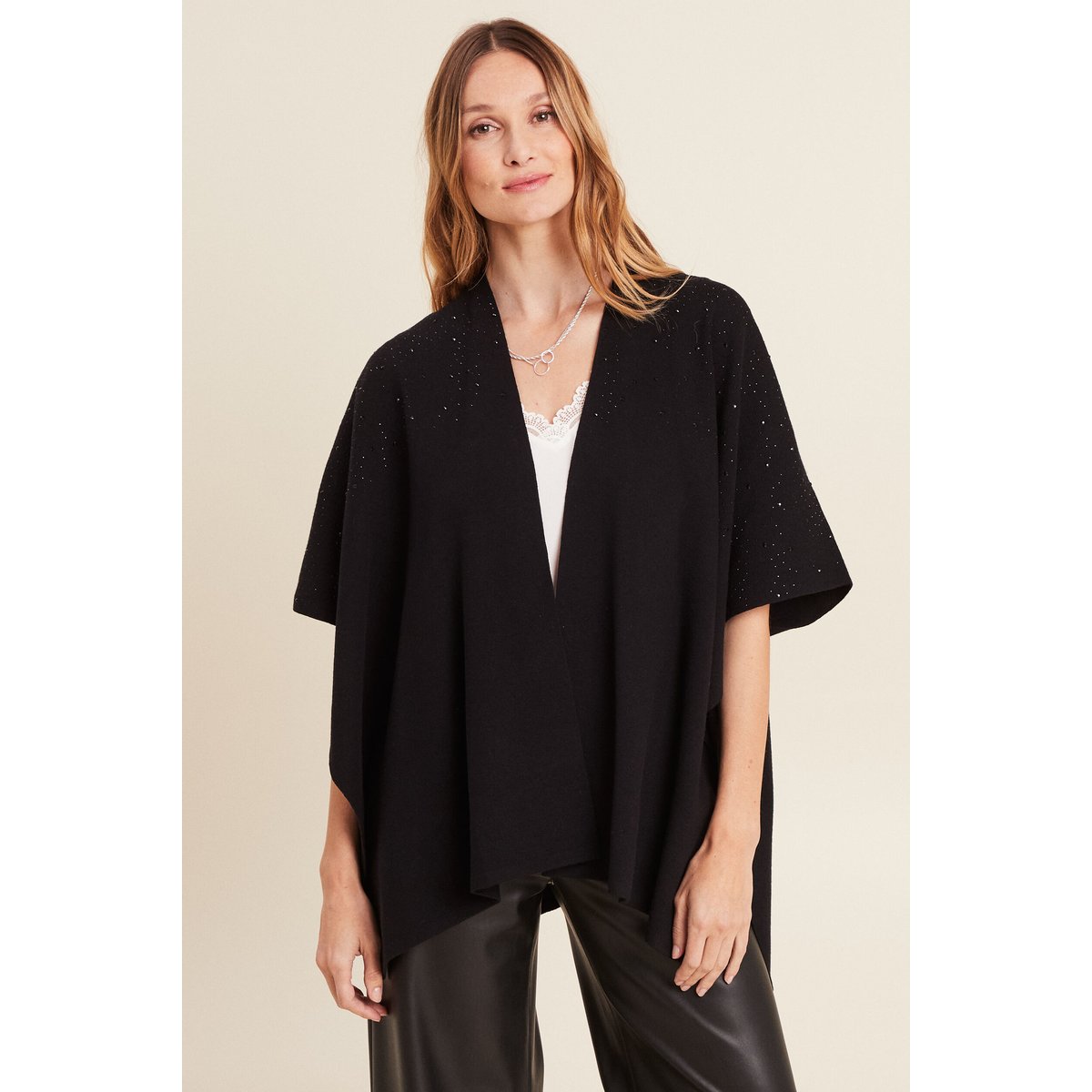 Poncho mi-long avec strass noir, BREAL