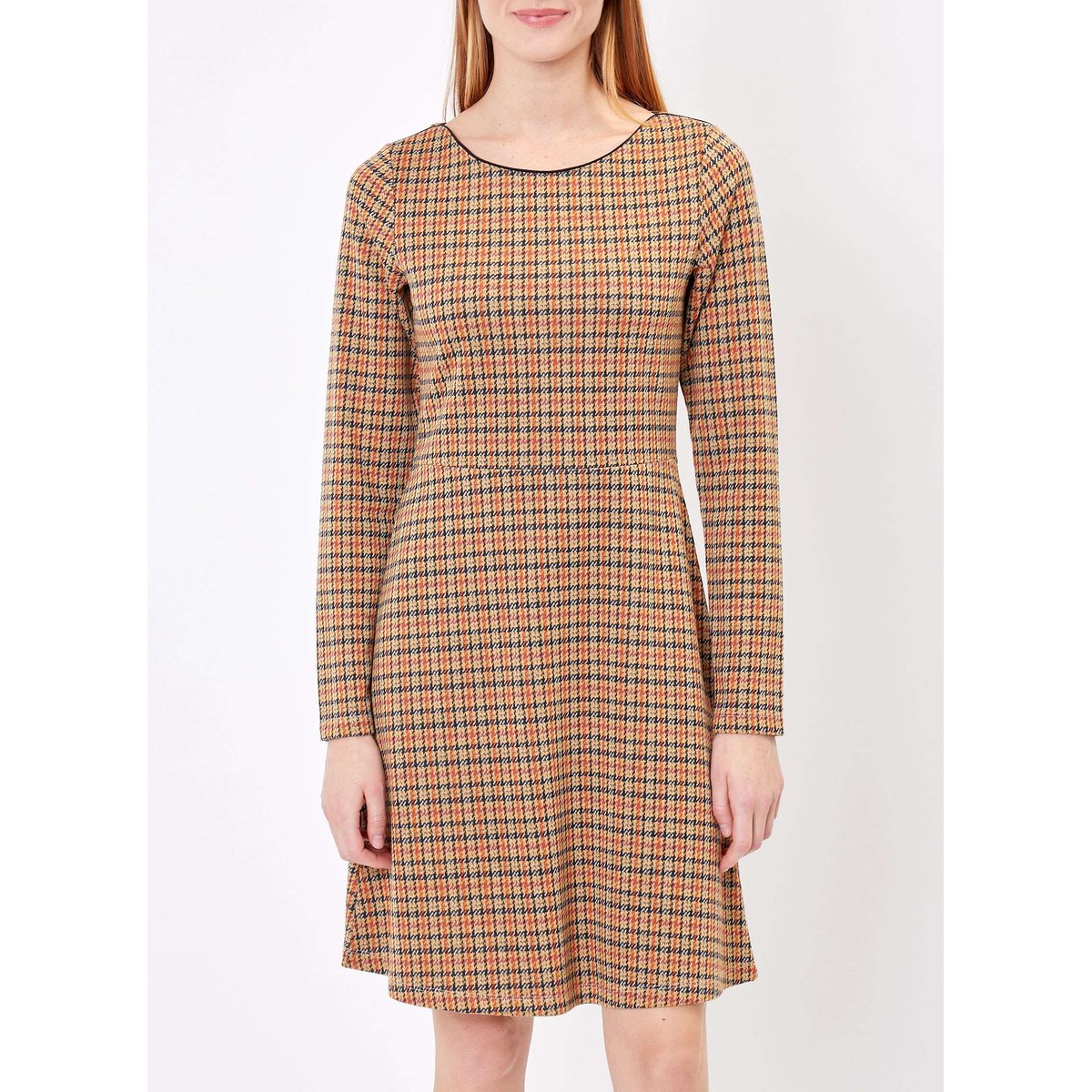 Robe maille jacquard CARLA beige tartan, PRINCESSE NOMADE