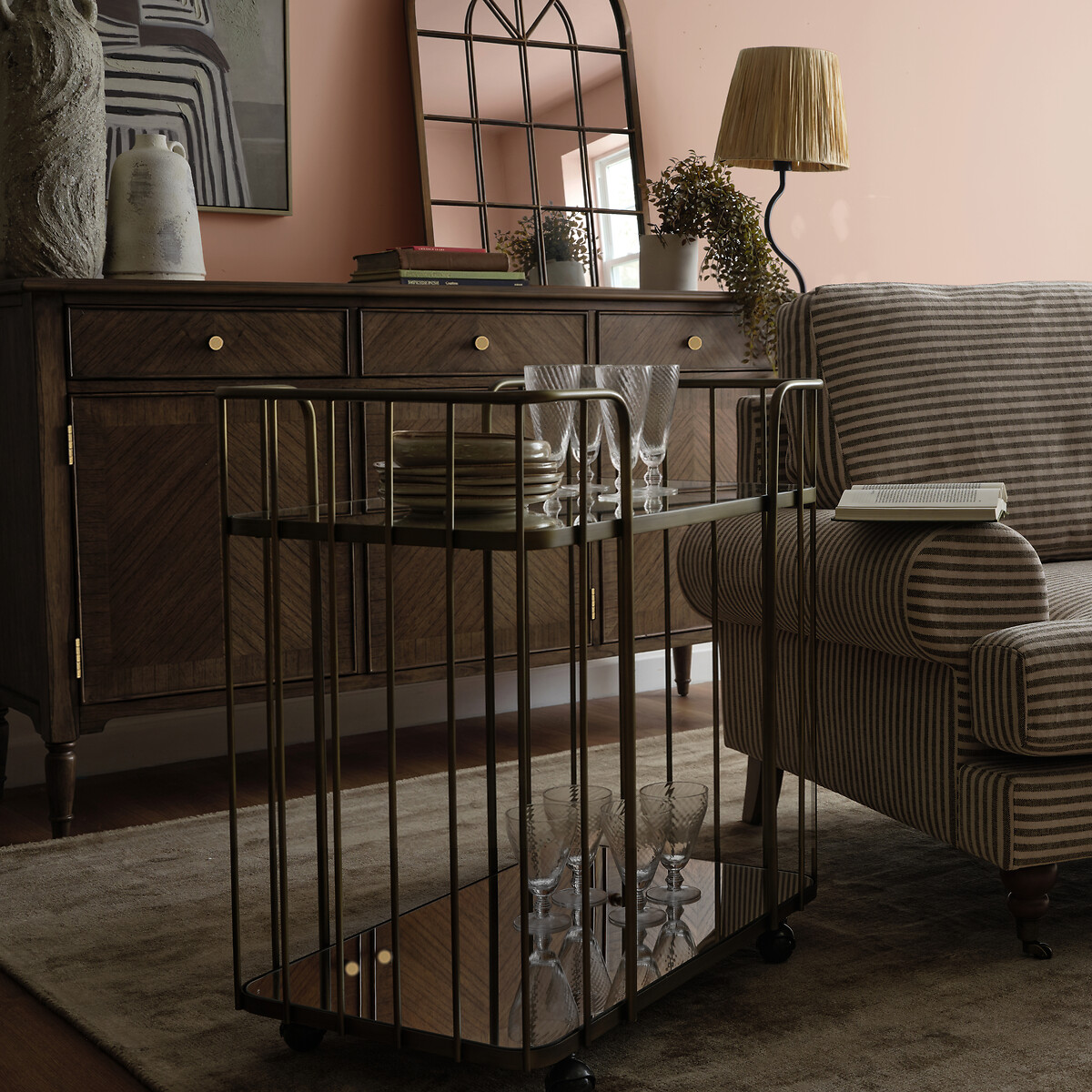 Kolkata Two Tier Glass Drinks Trolley bronze, SO'HOME