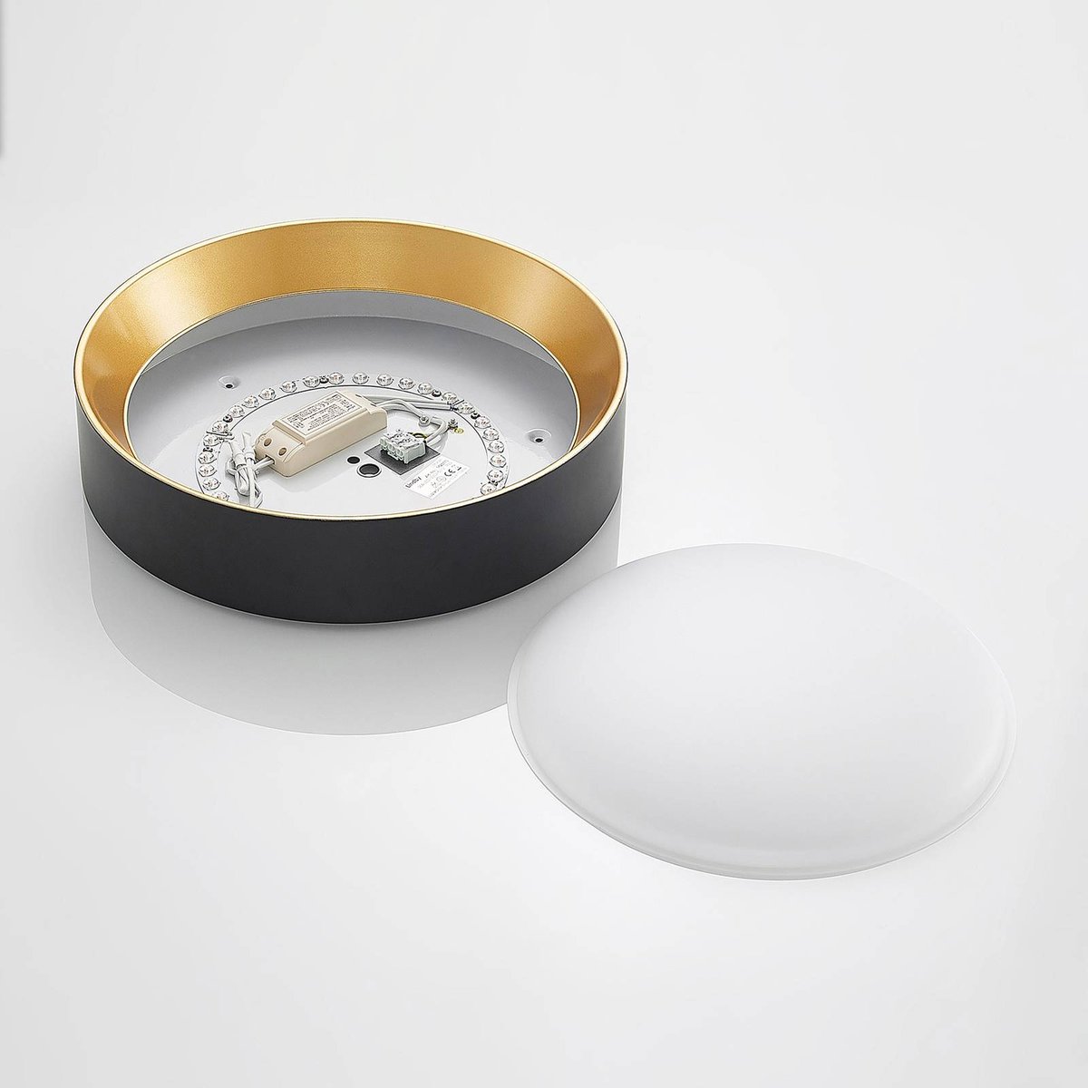 Plafonnier en aluminium moderneLED, Kambia noir, doré, LINDBY