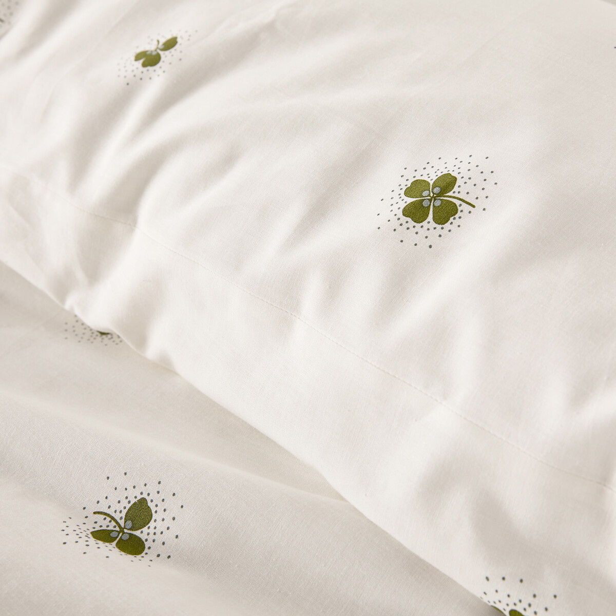 Parure di biancheria da letto in cotone riciclato 30%, federa rettangolare, stampa trifoglio, LUCKY fantasia, LA REDOUTE INTERIEURS