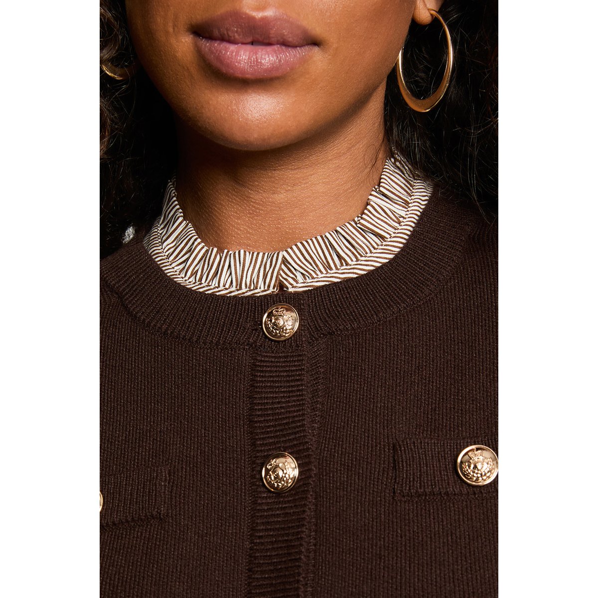 Gilet boutons bijoux marron foncé, MORGAN