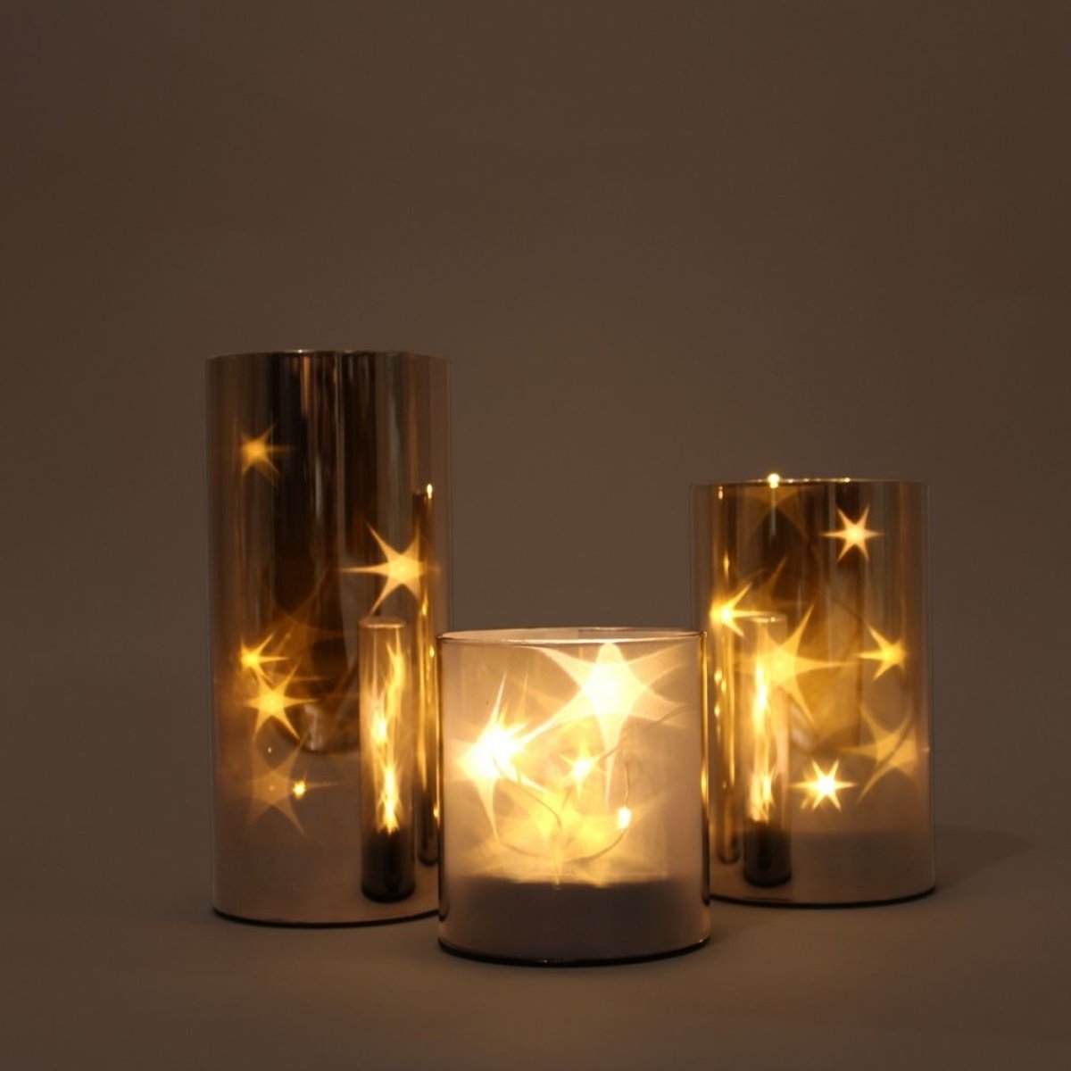 Coffret 3 lampes LED étoiles gris, HASHTAG DECO