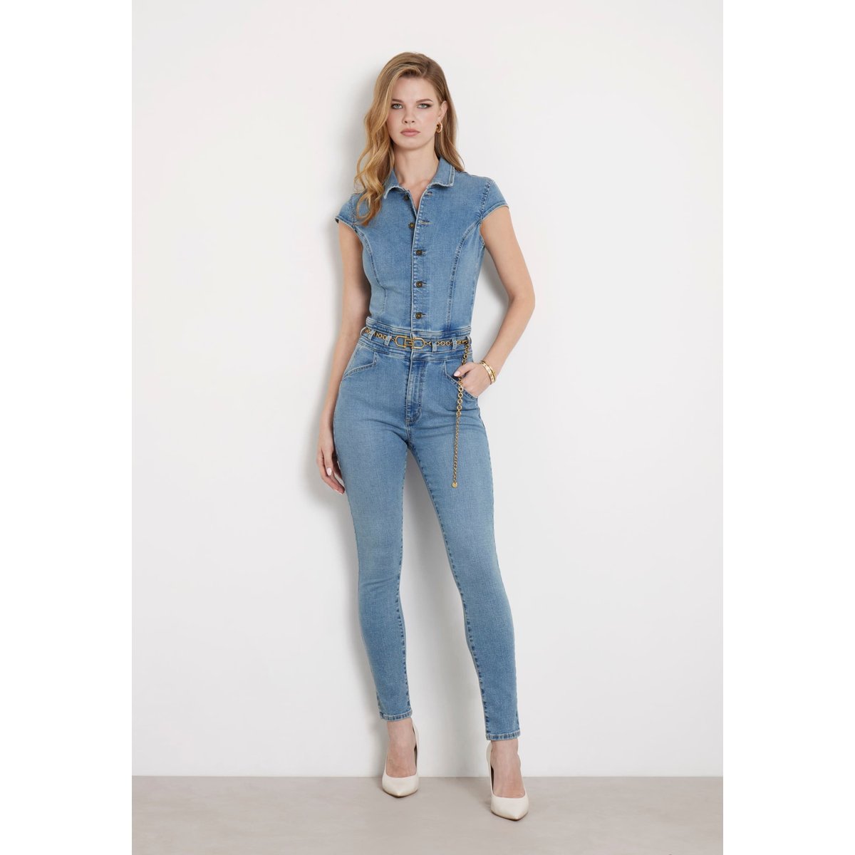 Combinaison Jean Coupe Skinny bleu, GUESS