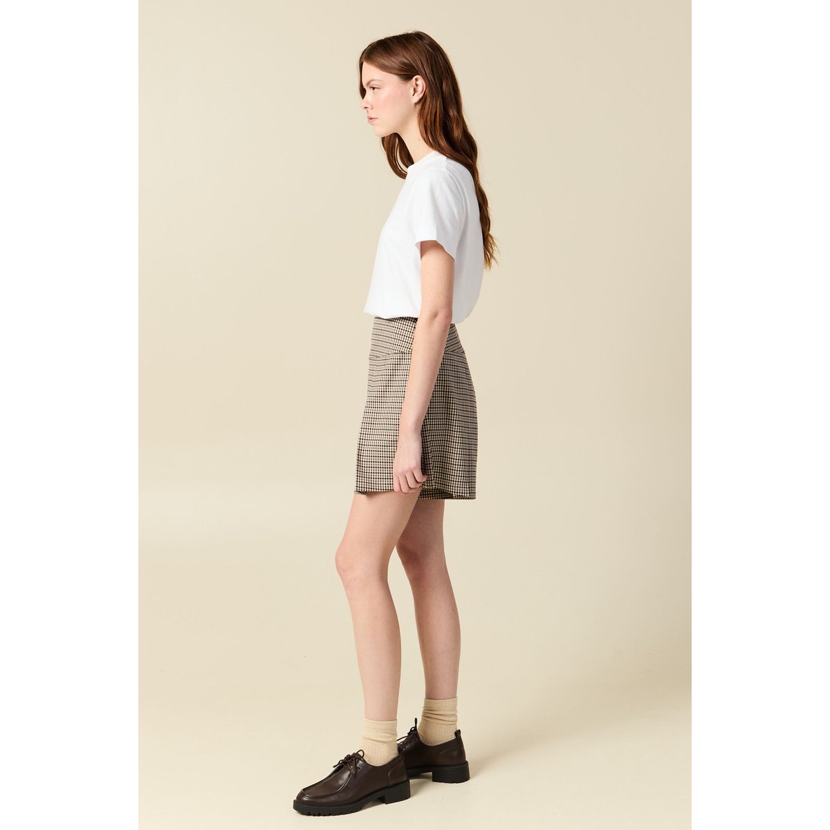 Short plissé taille haute fluide marron, BONOBO